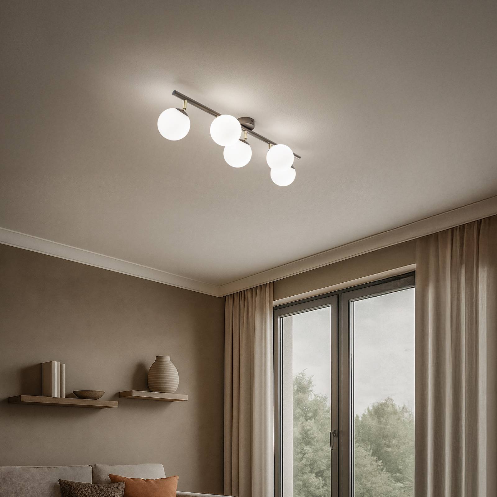 Deckenleuchte Drum, coffee, Glas, Länge 80 cm, 5-flammig, G9 günstig online kaufen