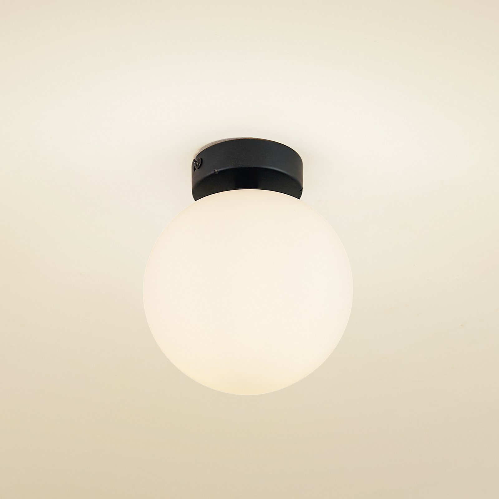 Lucande Bidolo ceiling lamp, black, glass, Ø 15 cm, IP44