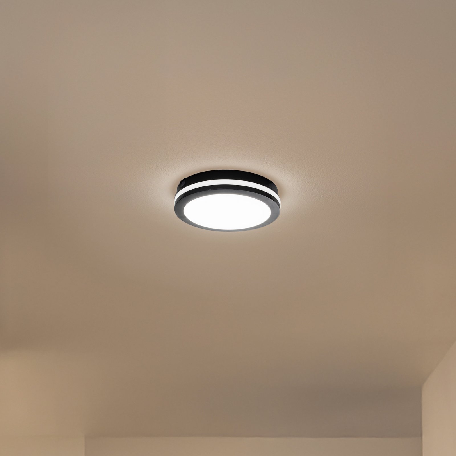 Plafón LED Marlon, Ø 22 cm, negro, plástico, IP54
