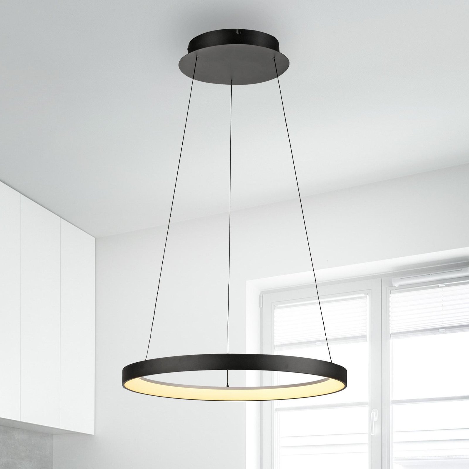 Paul Neuhaus Lampă suspendată cu LED Hoop, negru, Ø 57 cm. Fier