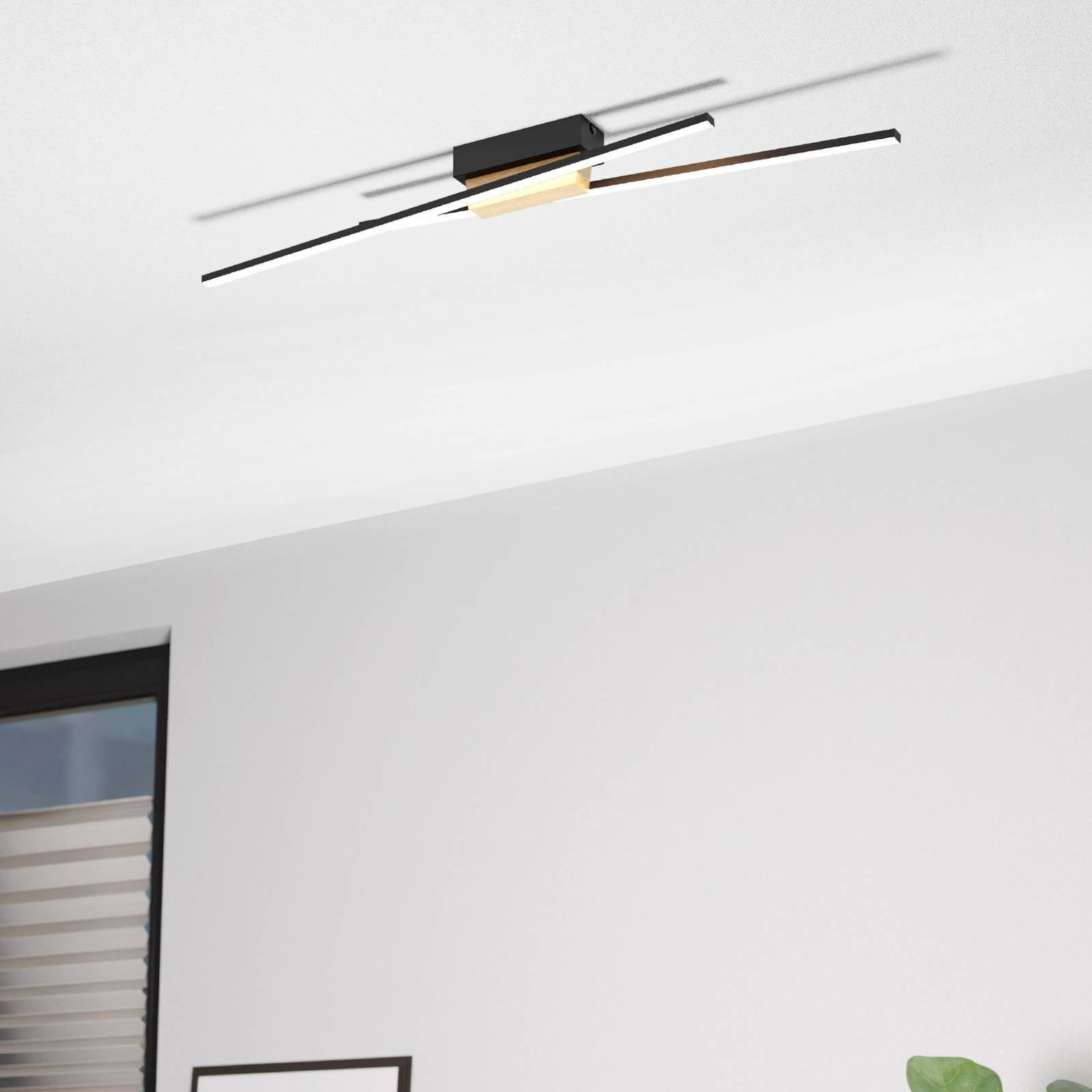 EGLO Stropní svítidlo Panagria LED, černé s dřevěnými detaily