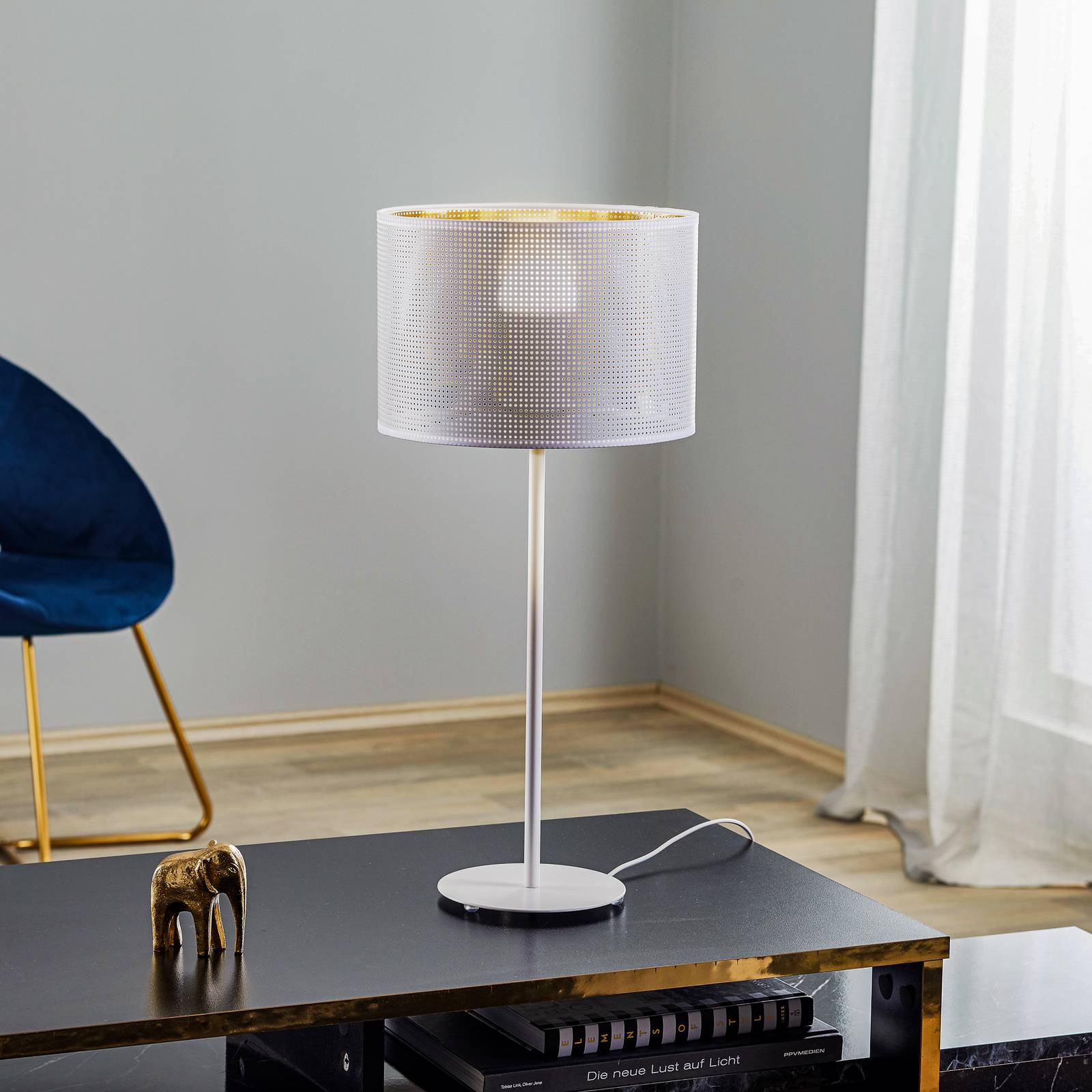 Jovin-pöytälamppu korkeus 56cm valkoinen/kulta