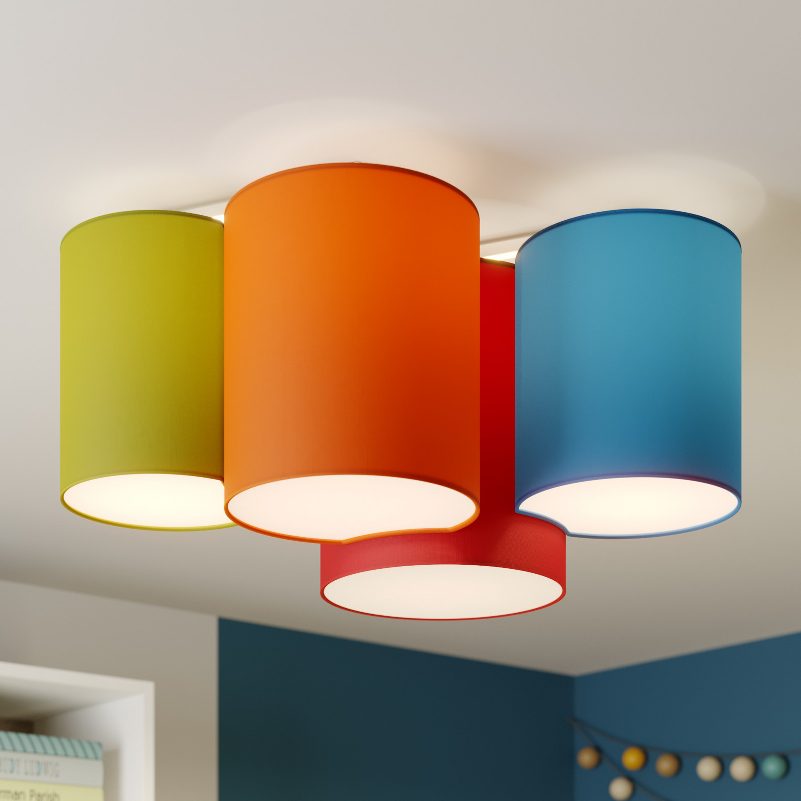 TK Lighting Plafonieră Mona cu 4 becuri multicoloră - dormitor - Modern - roșu albastru verde portocaliu - Țesătură / Textil