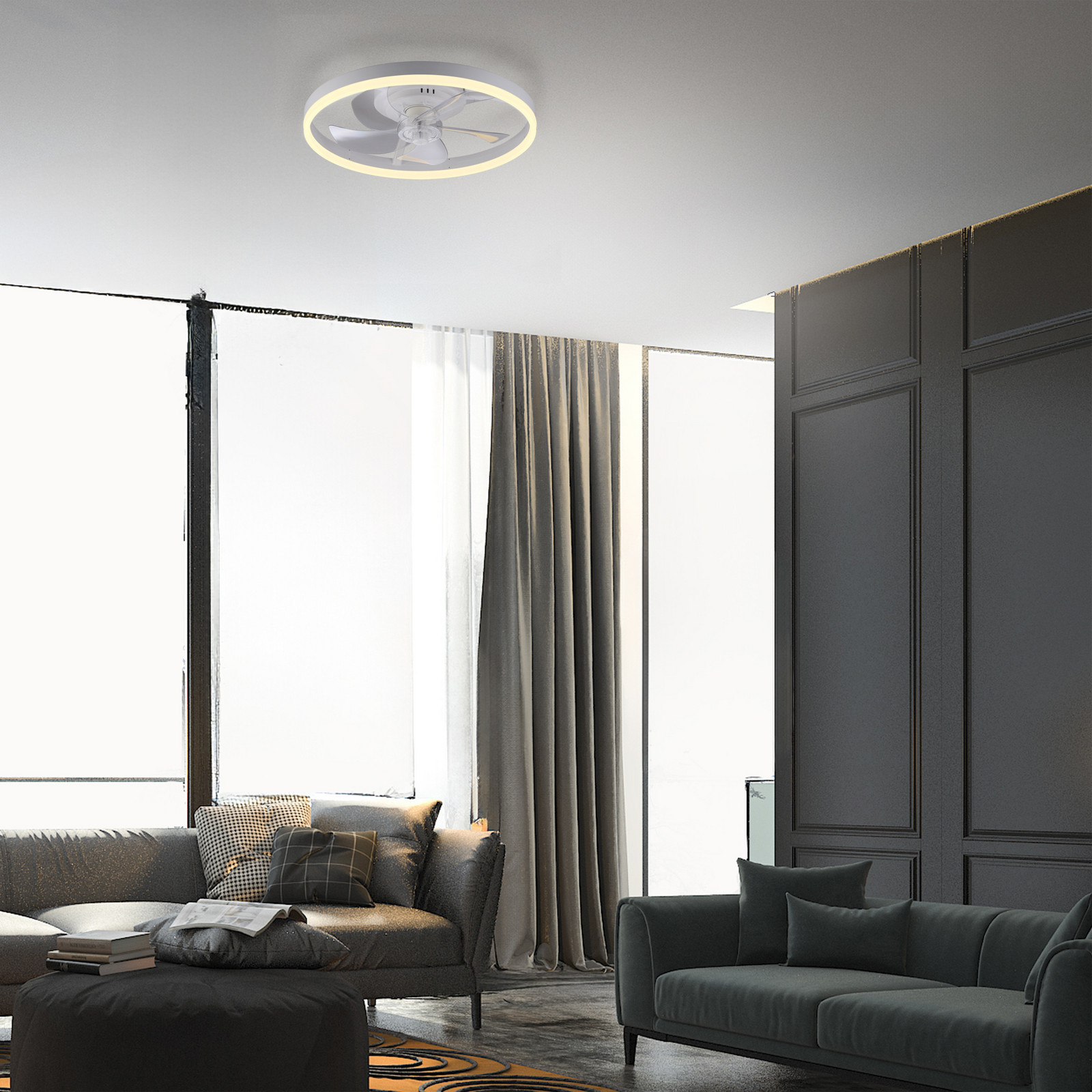 JUST LIGHT. GmbH LED тавански вентилатор Rita, бял, CCT, дистанционно управление, Ø 50 см