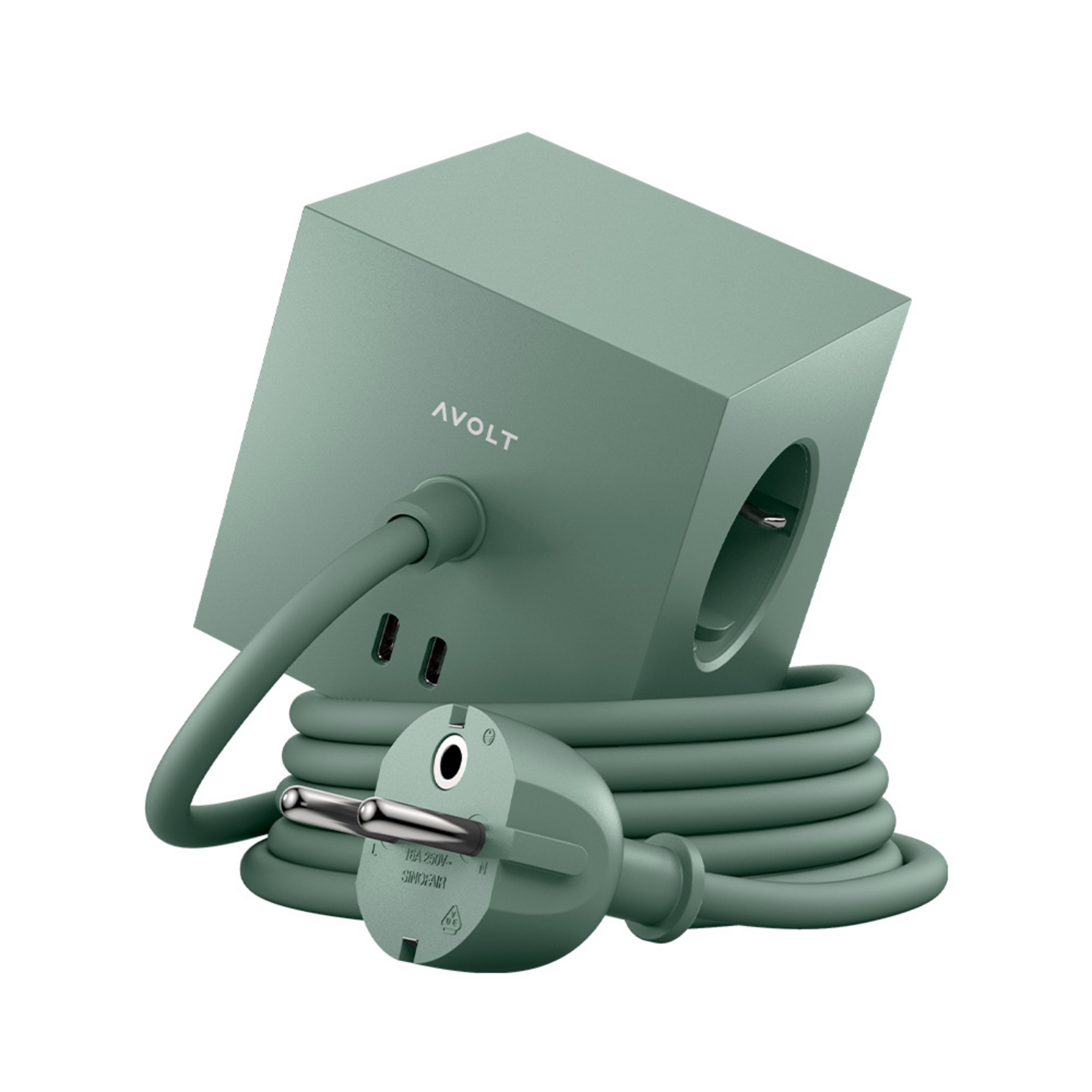 SQUARE 1 stopcontact groen 3x geaard 2x USB 3 m kabel - AVOLT