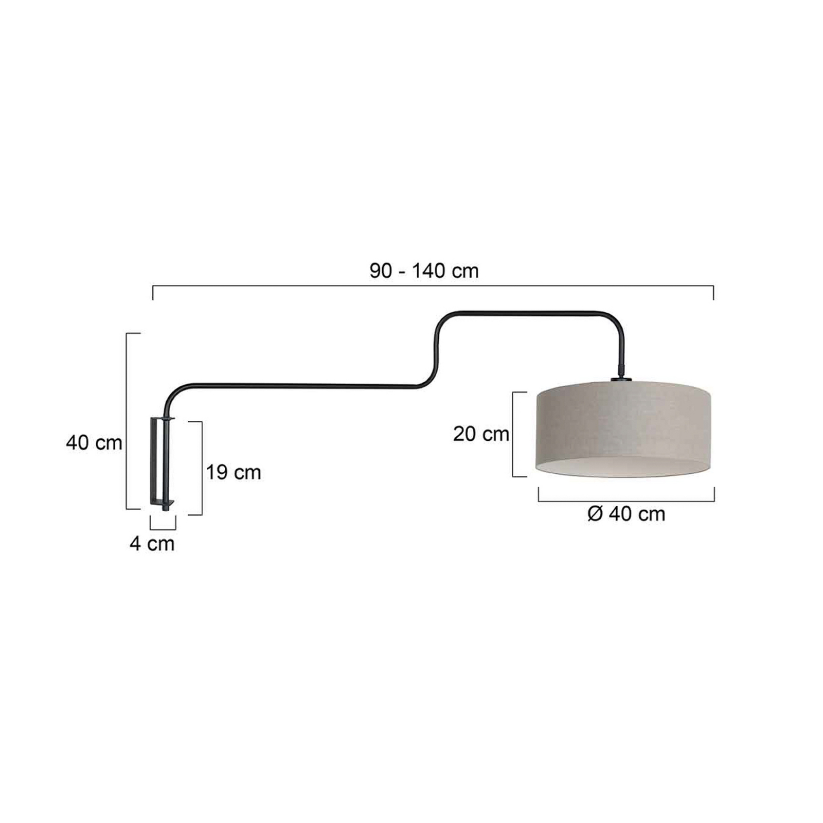 Стенна лампа Bloeba, черно-кафяво Изпъкване, 140 см Chintz
