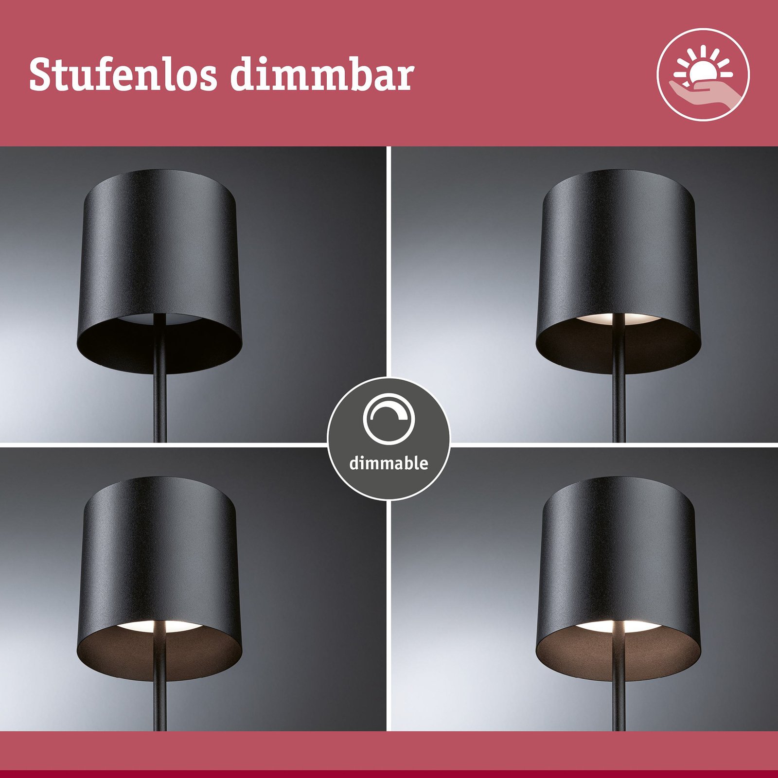 Paulmann Lampe de table LED à accu Tuni, noir, plastique, IP44