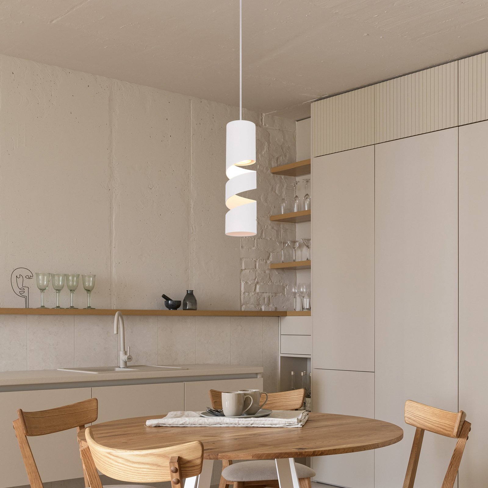 Stream pendant light, white, Ø 8 cm, metal, GU10