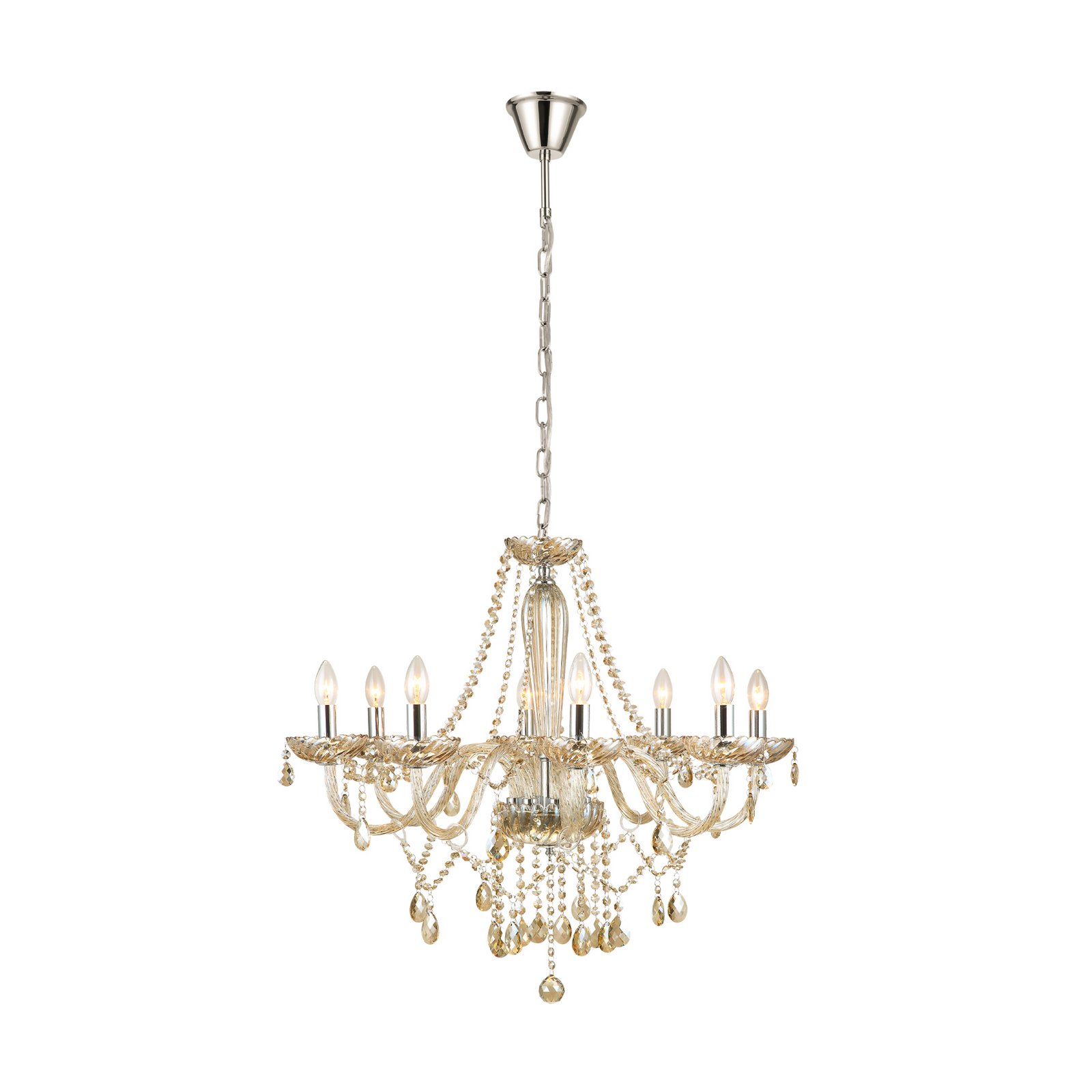 Skleněný lustr Basilano v koňakové barvě 8 žárovek