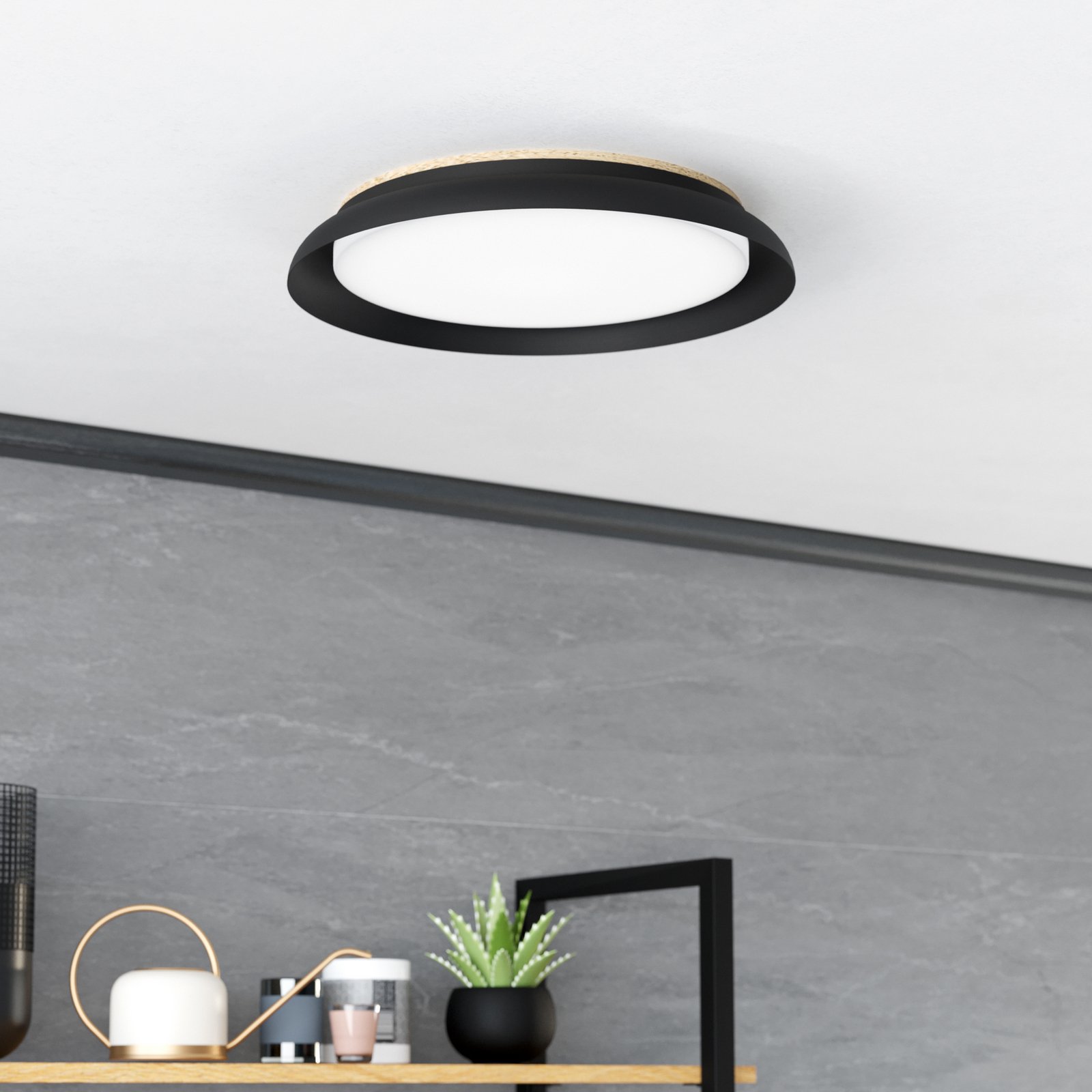 Plafón LED Penjamo Ø 46,5cm, negro