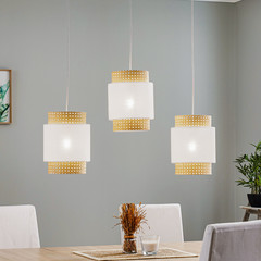 Lámpara colgante Boho lineal de 3 luces blanco/ratán