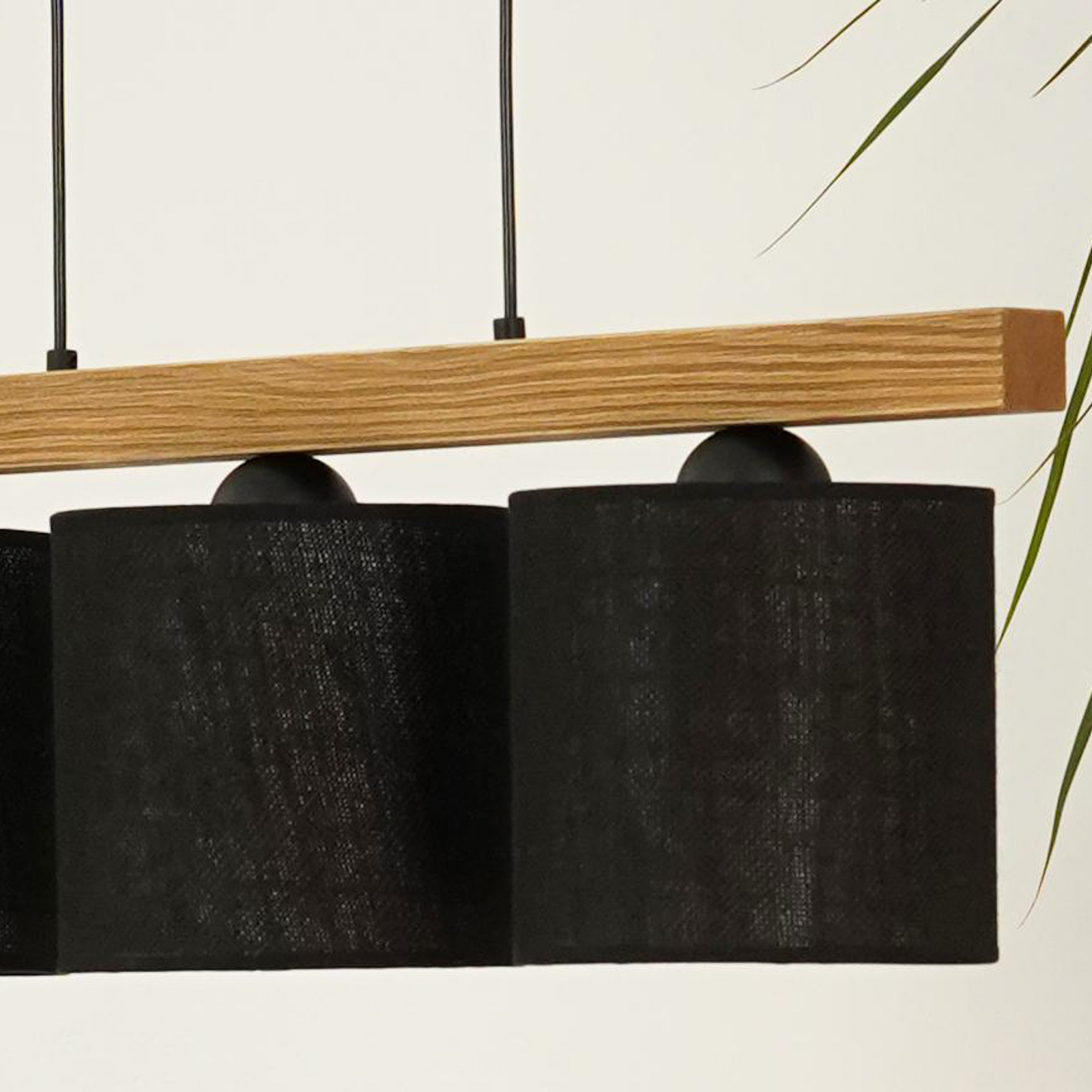 Forest hanging light, light wood/black, black jute, 3-bulb