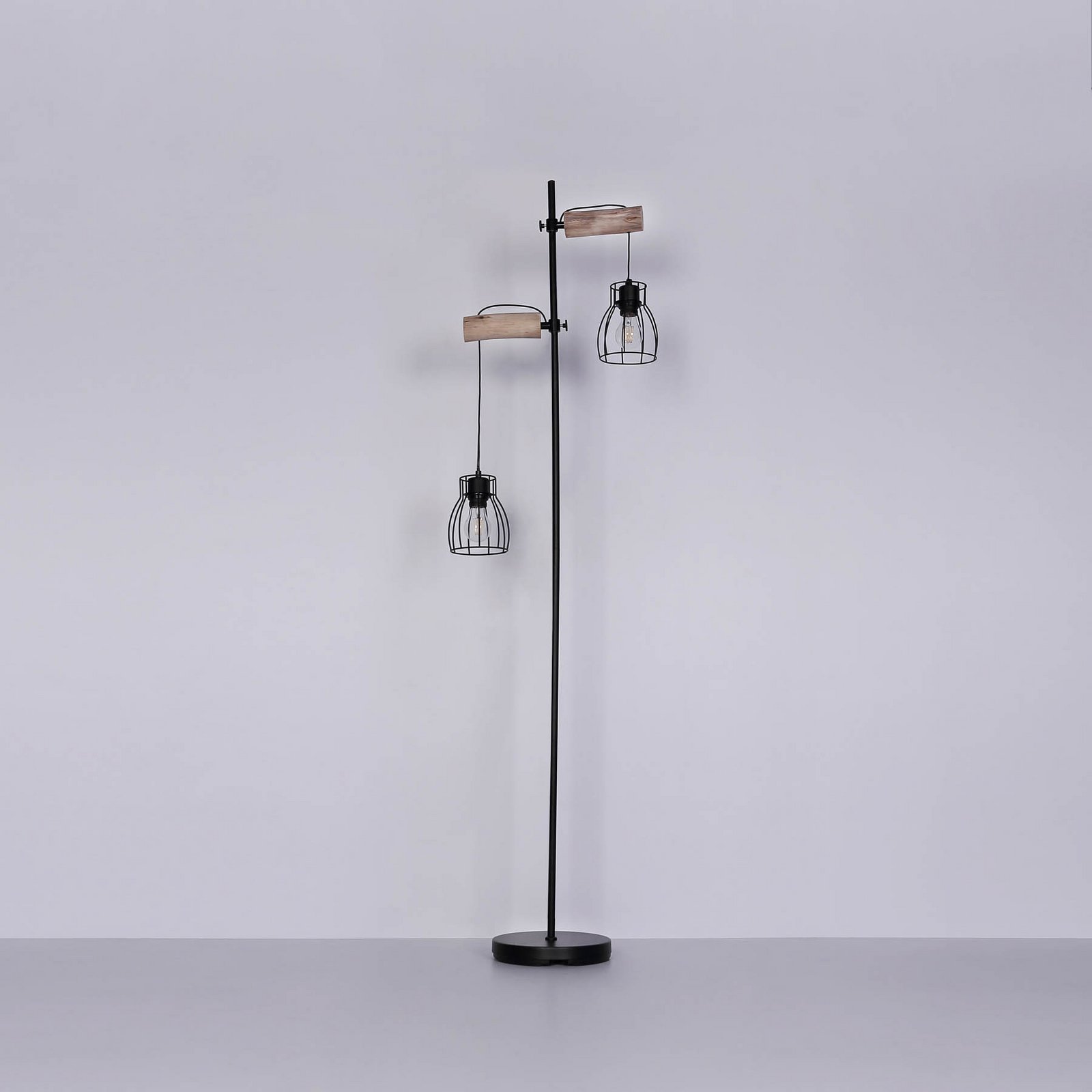 Lámpara de pie Mina, negro/marrón, altura 168 cm, metal/madera