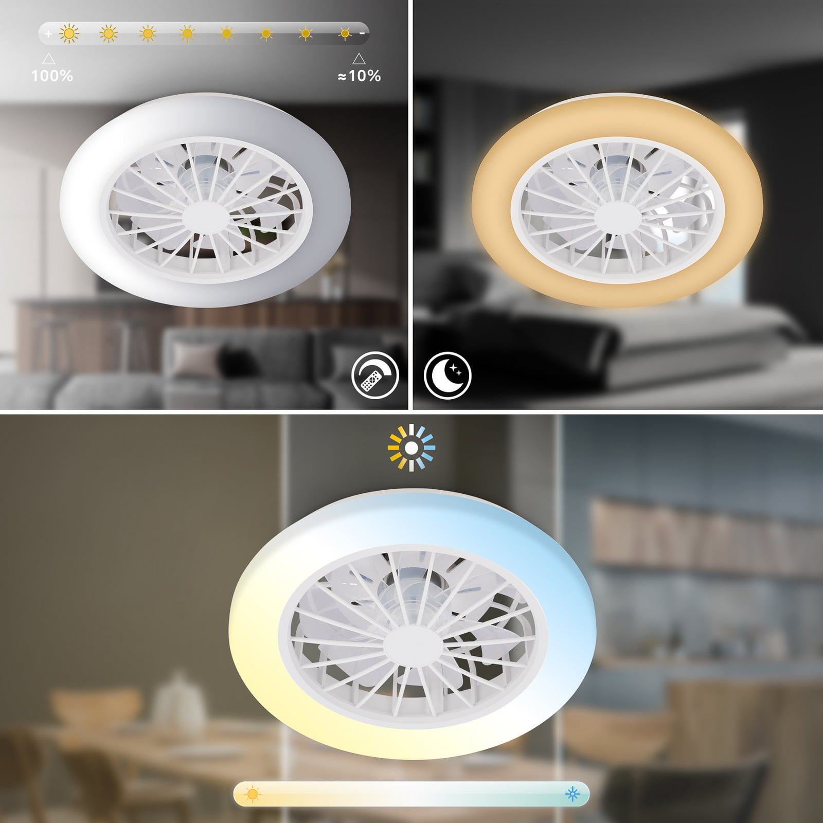 Pafo LED ceiling fan, white, plastic, CCT, remote control