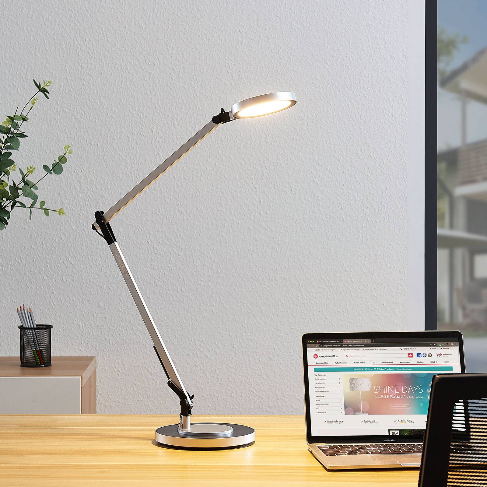 Zdjęcia - Lampa stołowa Lindby Lampka biurkowa LED Rilana z ściemniaczem, srebrna 