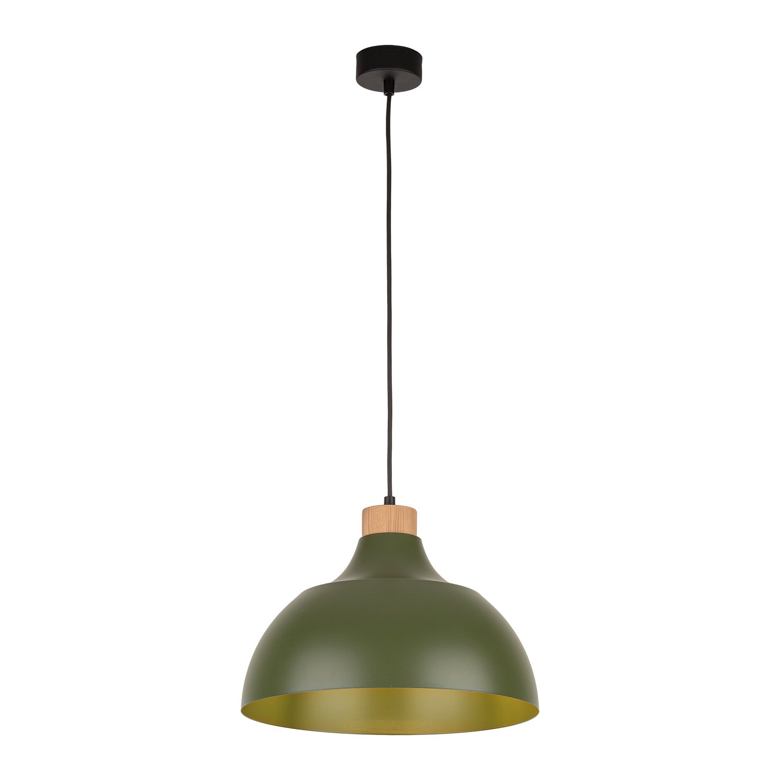 Lampa wisząca Kaitt firmy Envostar, detal z drewna, Ø 34 cm, zielona