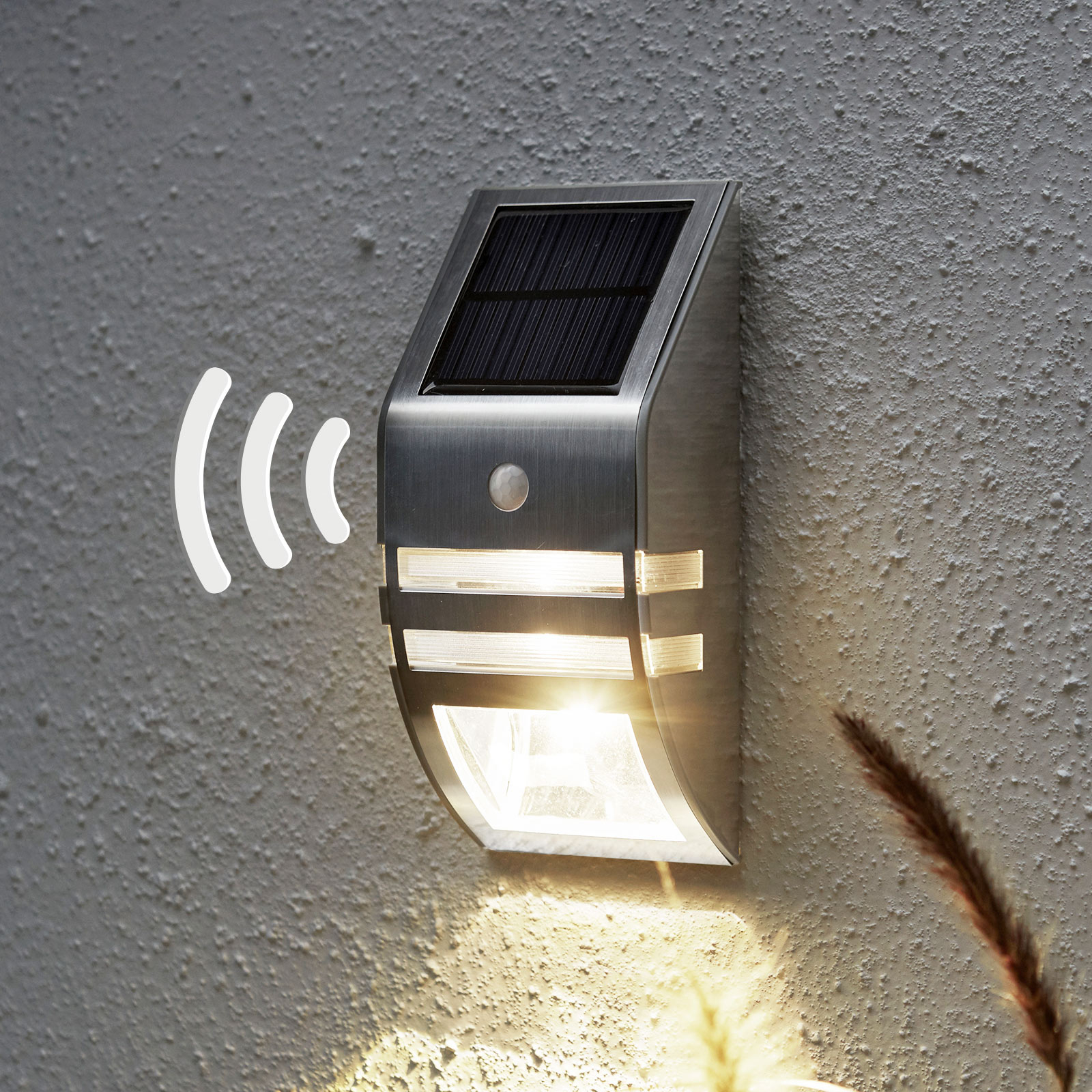 Best Season LED solar wall light Wally, motion detector, stainless steel, plastic, 0.04 W, W: 7.6 cm, H: 17 cm