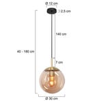 Suspension Bollique, laiton, Ø 30 cm, verre, 1 lampe, sphère