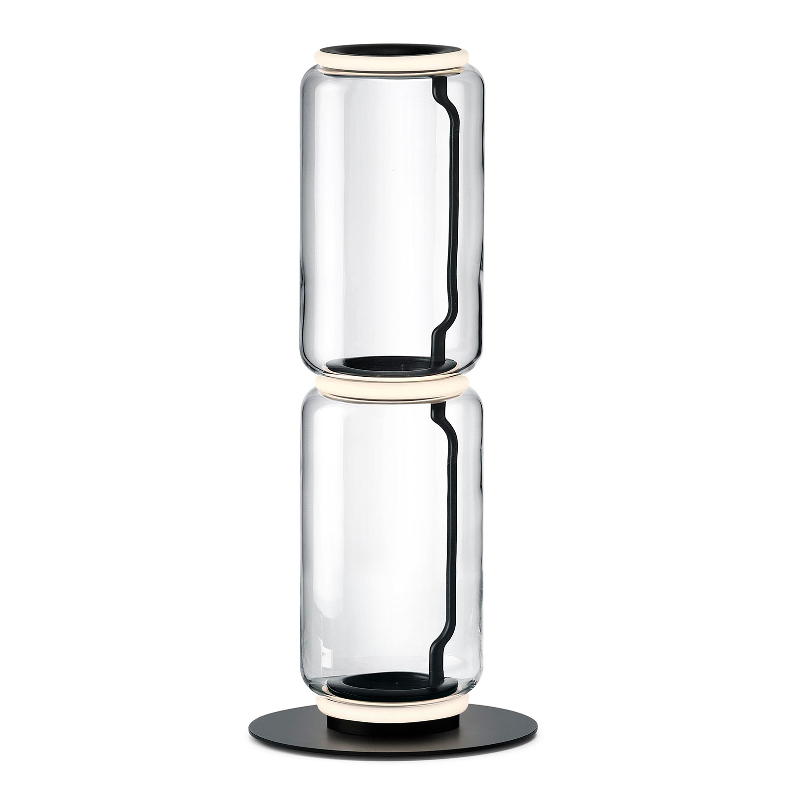 Flos FLOS Noctambule 2 low cylinders, small base, for Living / Dining Room, glass, aluminium, 27 W, energy efficiency: A+, H: 95 cm