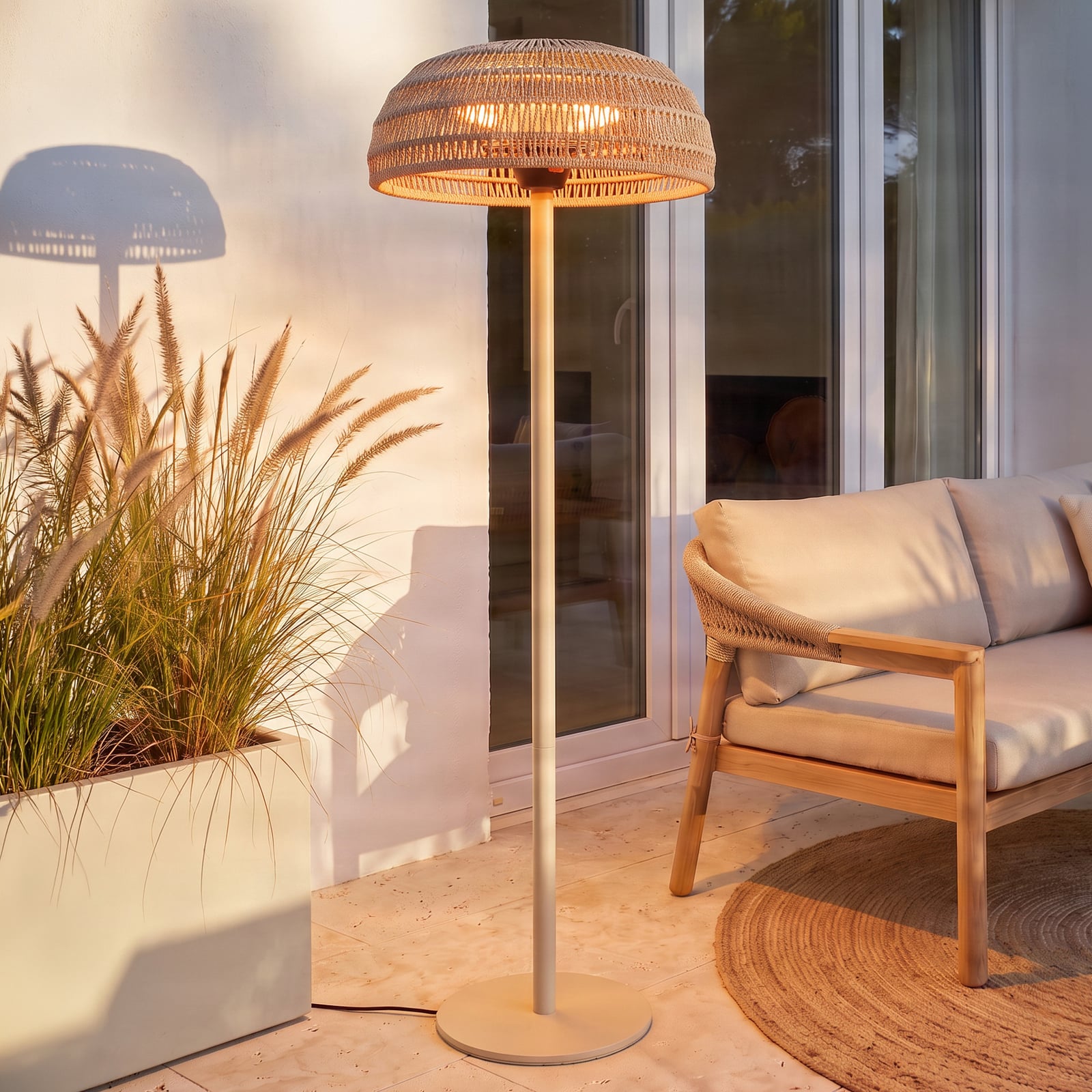 Radiateur rayonnant sur pied Calenza, couleur sable, 200 cm, 3 niveaux de