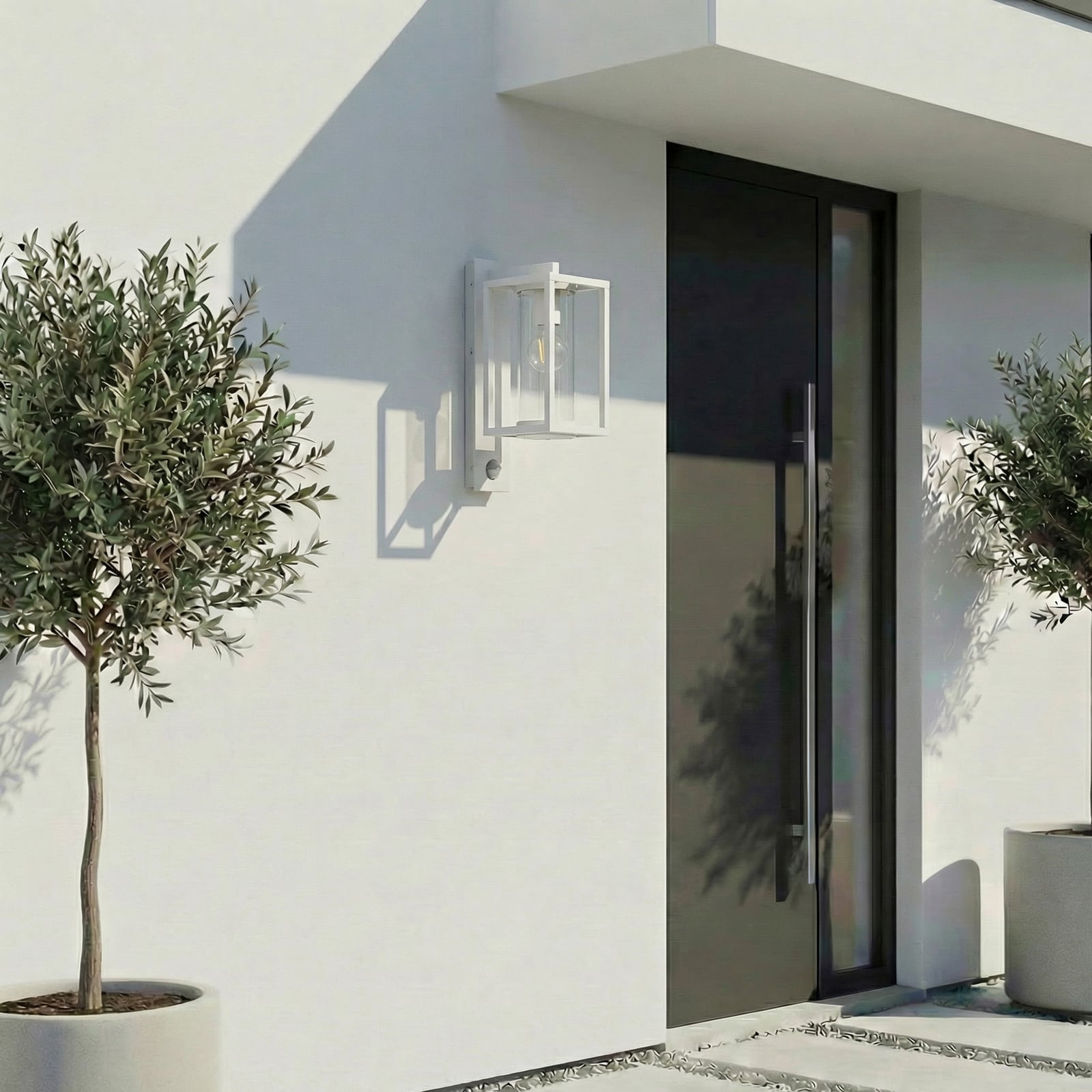 Lucande Applique da esterno Ferda, sensore, portalampada inferiore, grigio