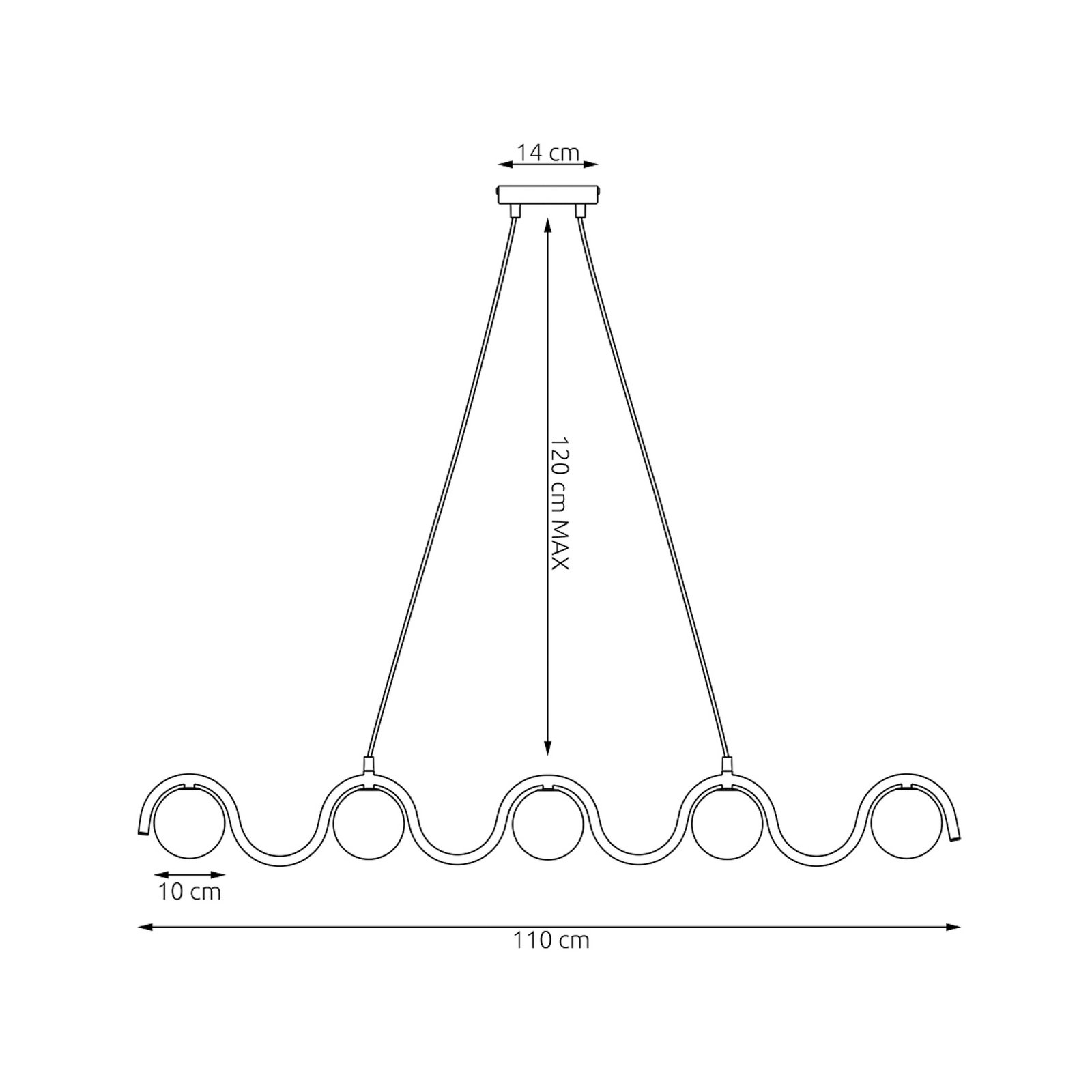 Żyrandol Sinus 5, czarna/opalowa, szkło, długość 110 cm