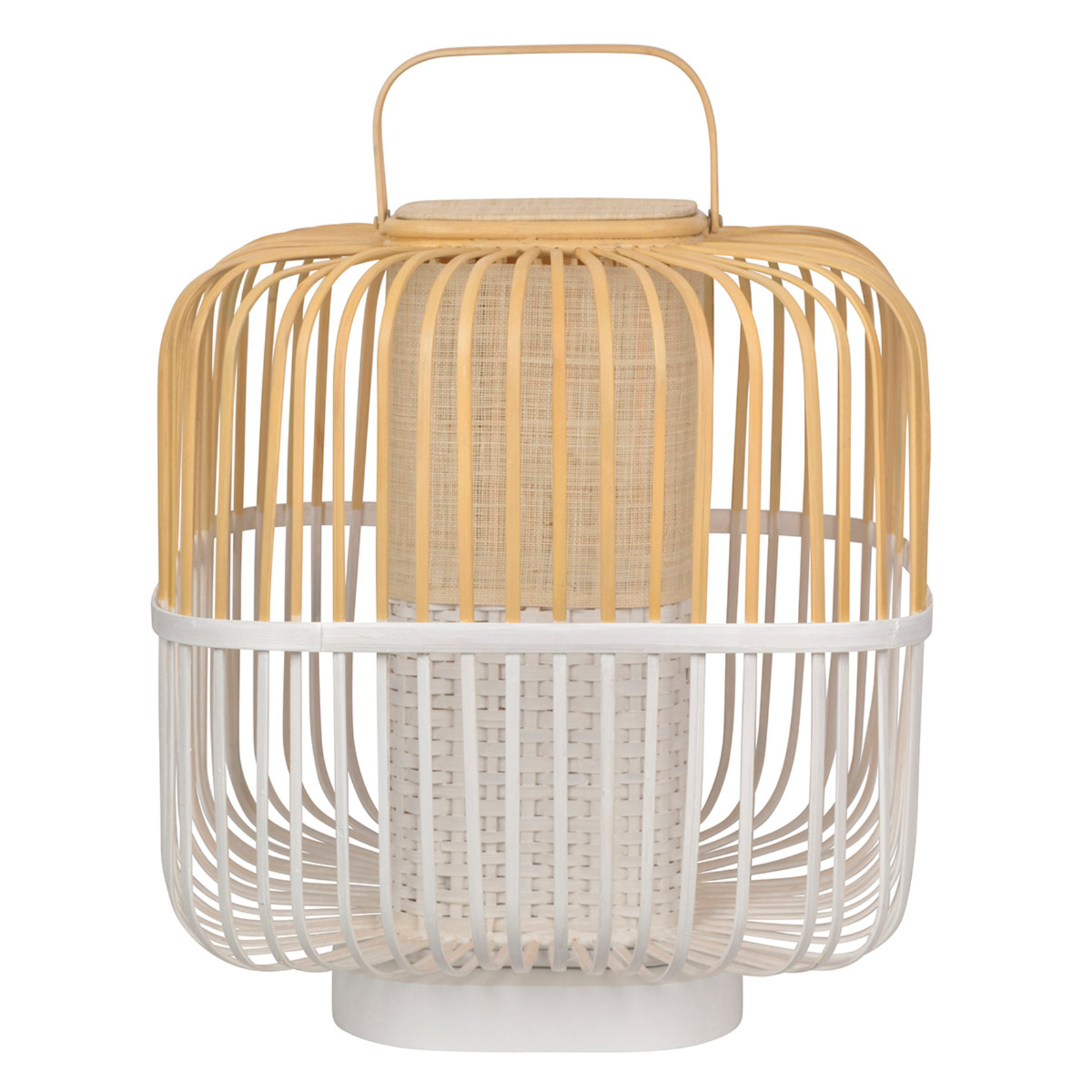 Forestier Bamboo Square M table lamp in white, for Living / Dining Room, bamboo, wood, E27, 60 W, energy efficiency: A++, H: 56 cm
