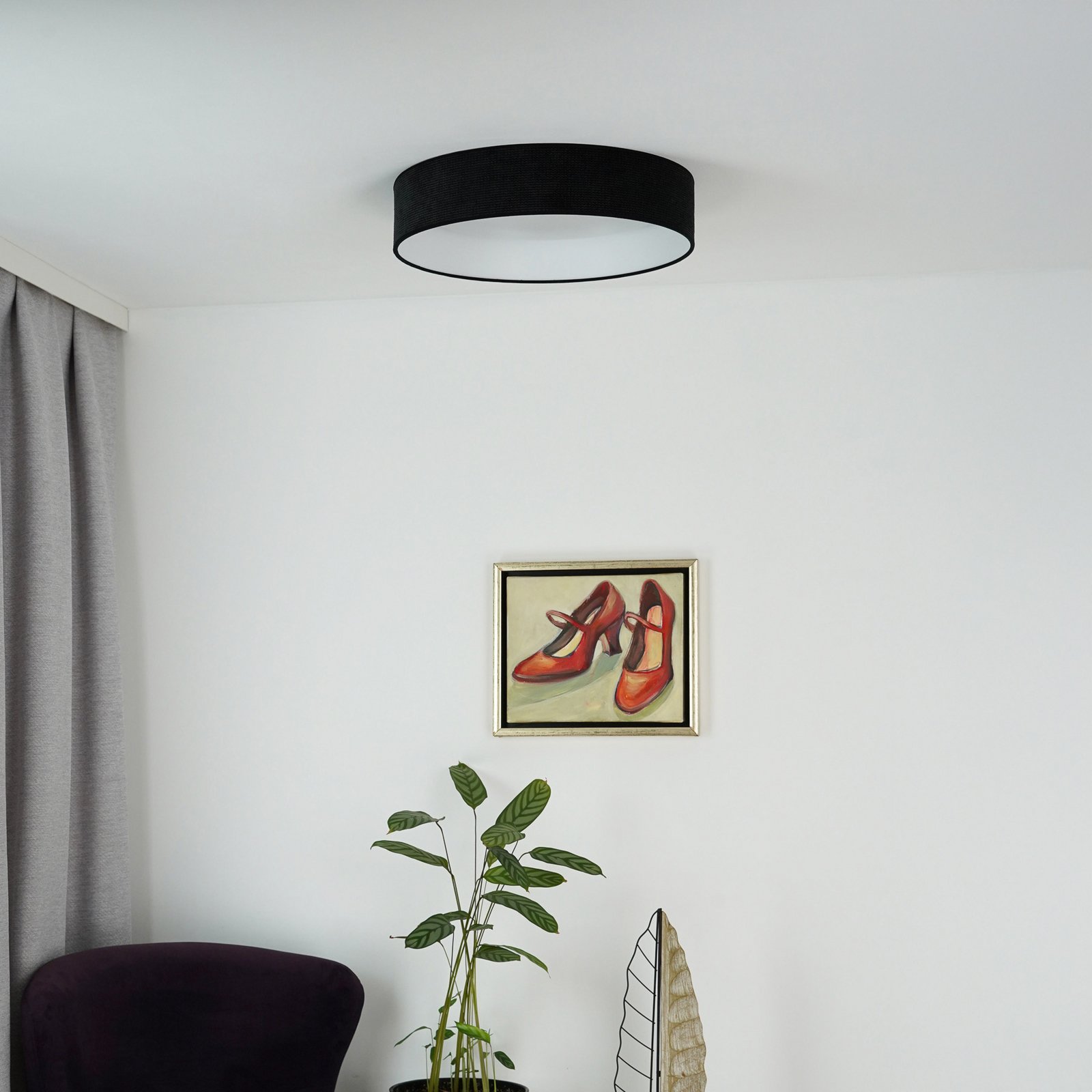 LED-Deckenleuchte Plafond, schwarz, Stoff, Ø 45 cm, 3-step