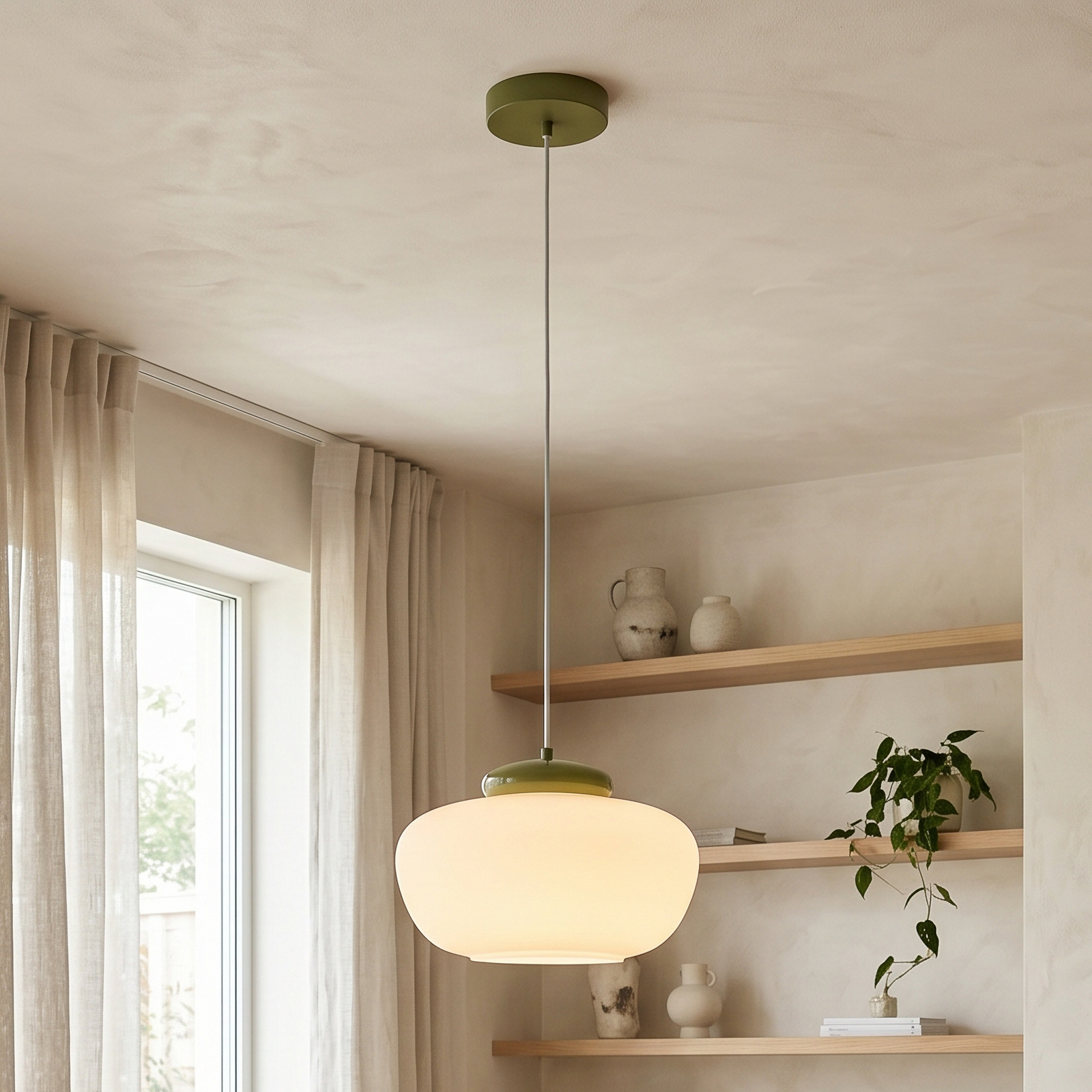 Hängeleuchte Berardelli, weiß/grün, Ø 30 cm, Glas, E27