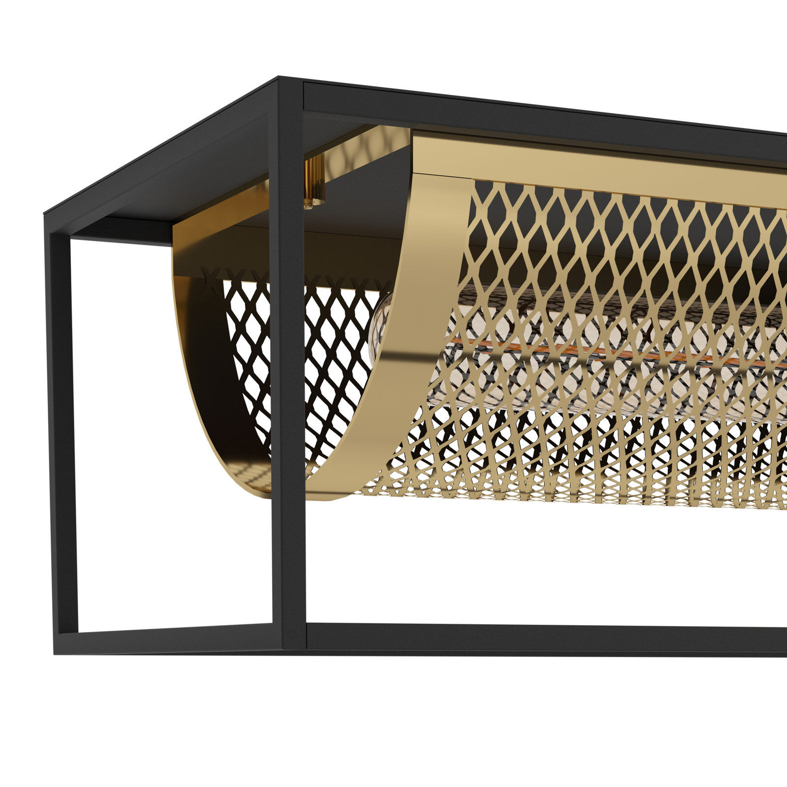 Lampada a sospensione Nohales, 112 cm, nero/ottone, a 4 luci. Lampada a sospensione Nohales, 112 cm, nero/ottone, a 4 luci.