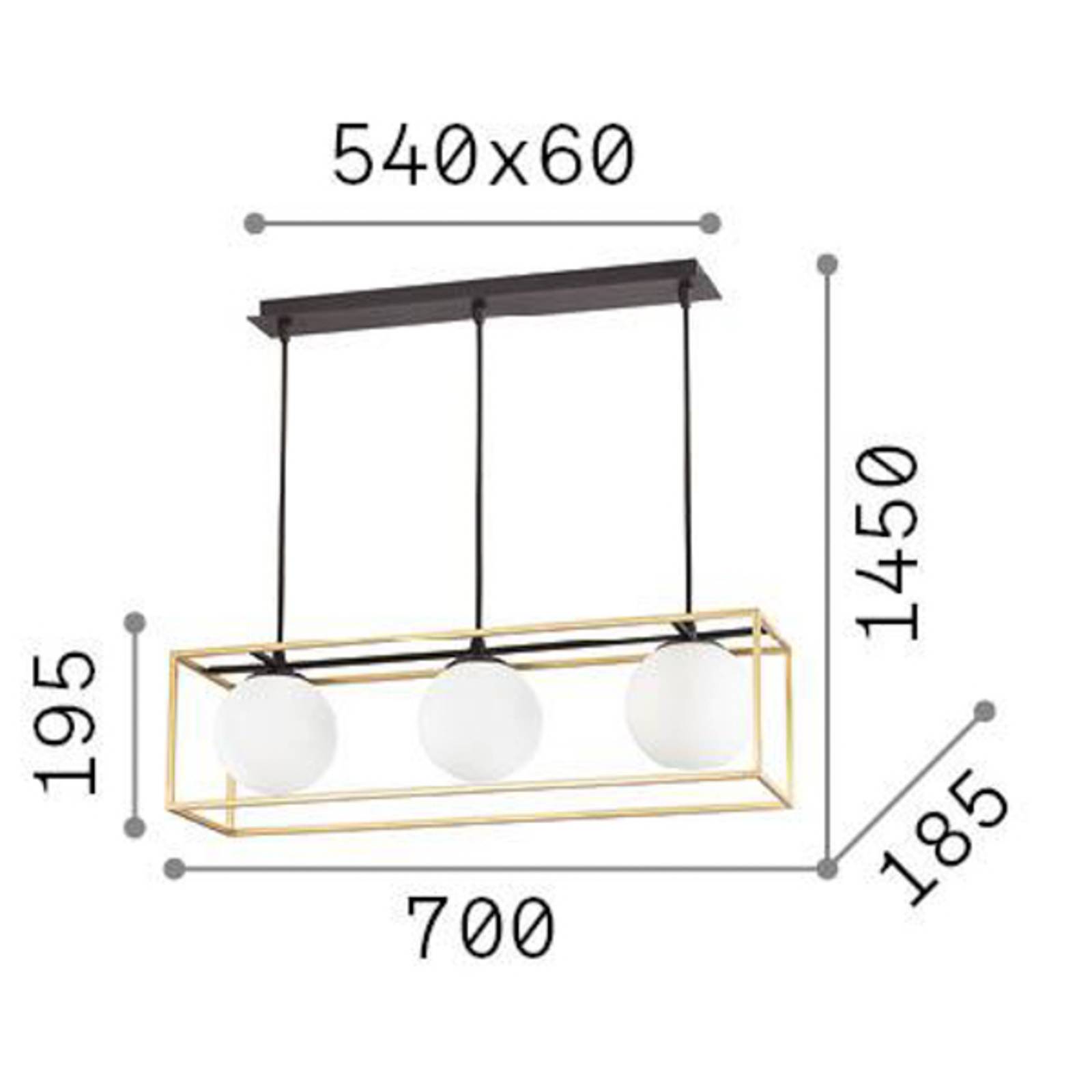 Ideallux Ideal Lux Suspension Lingotto 3 lampes une cage noir