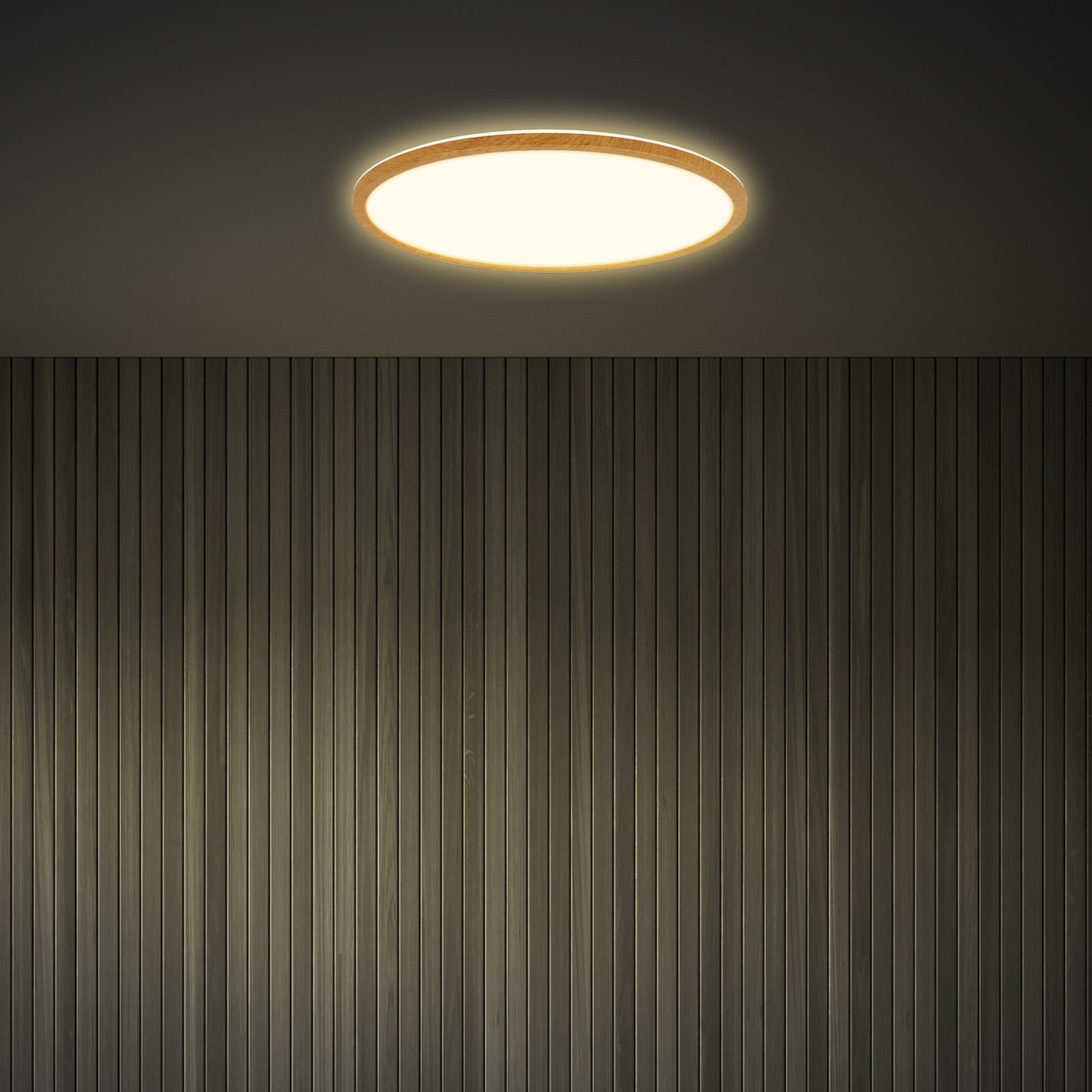 LED-taklampa Tava Wood, Ø 42 cm, plast, 3 000 K