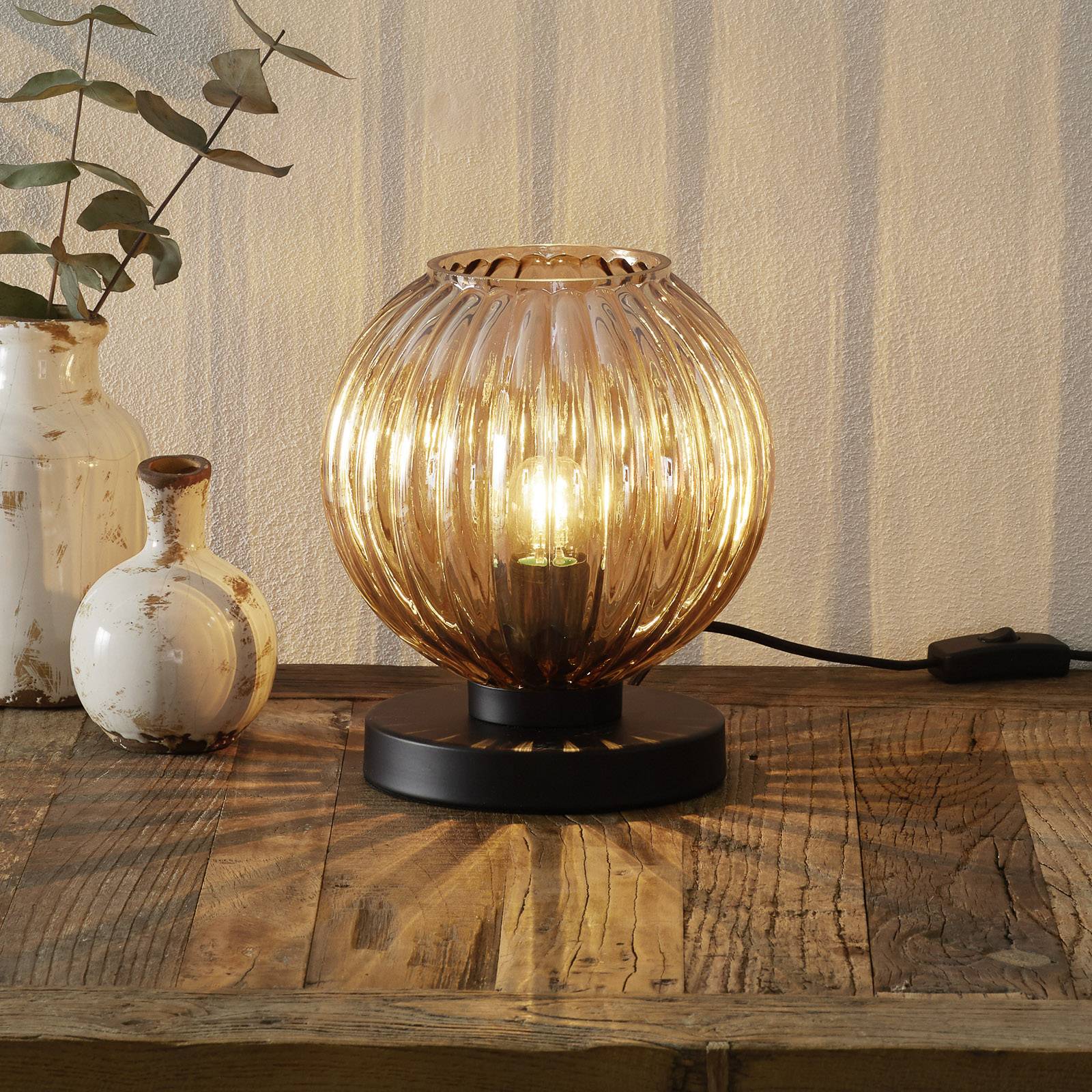 Zucca table lamp, glass lampshade, amber