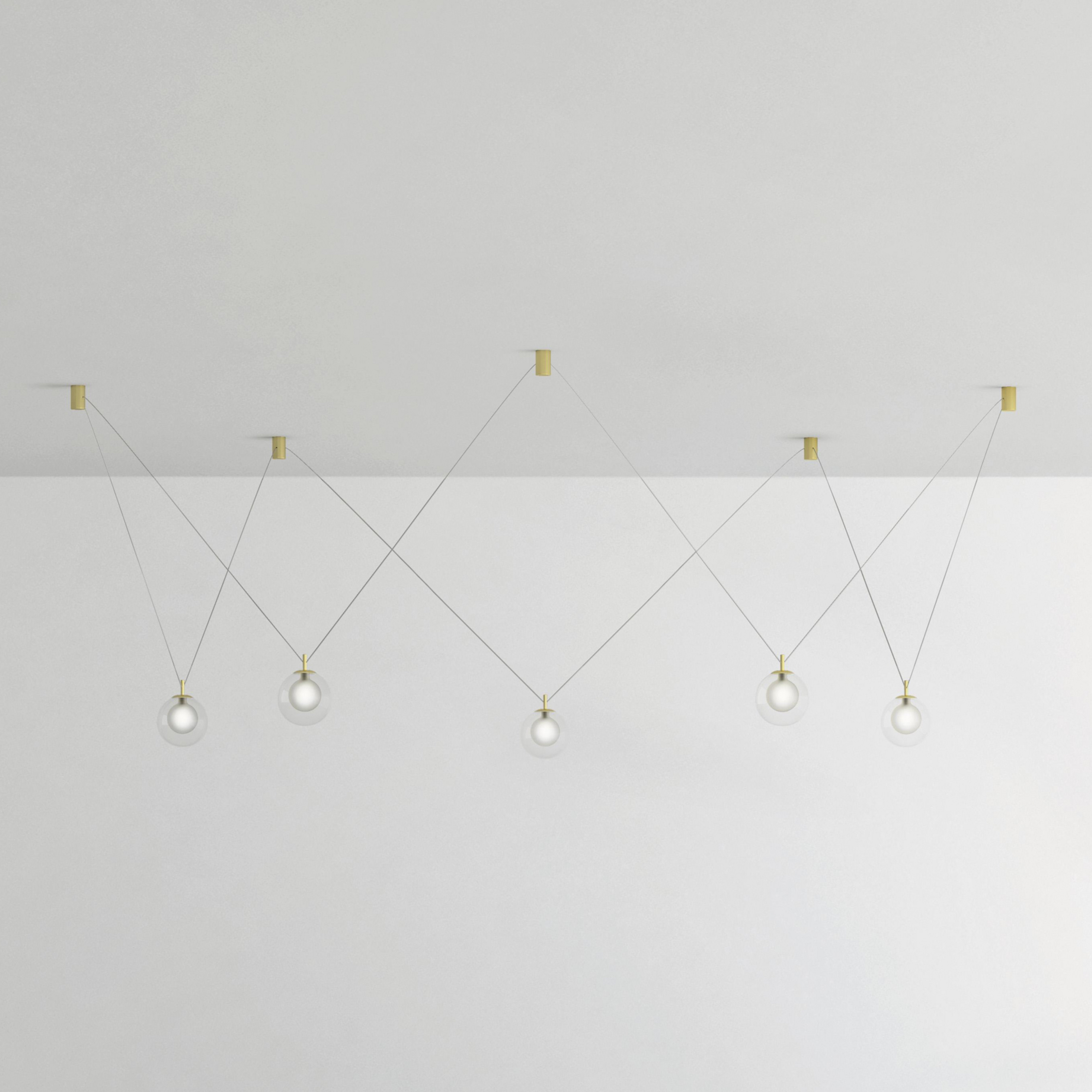 Suspension Aladino, 5 lampes, clair/doré, verre, décentré