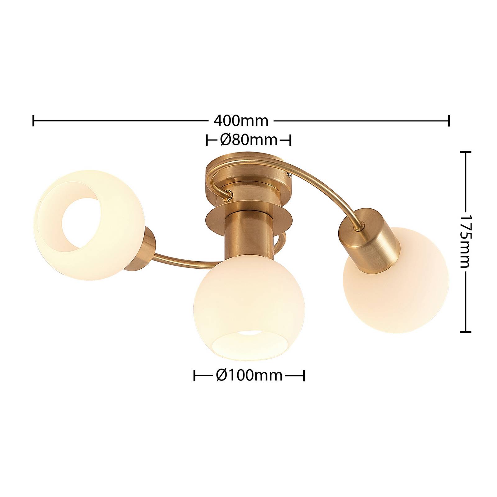 Lampa sufitowa Lindby Ciala, 3-punktowa, kolor mosiądz, szkło