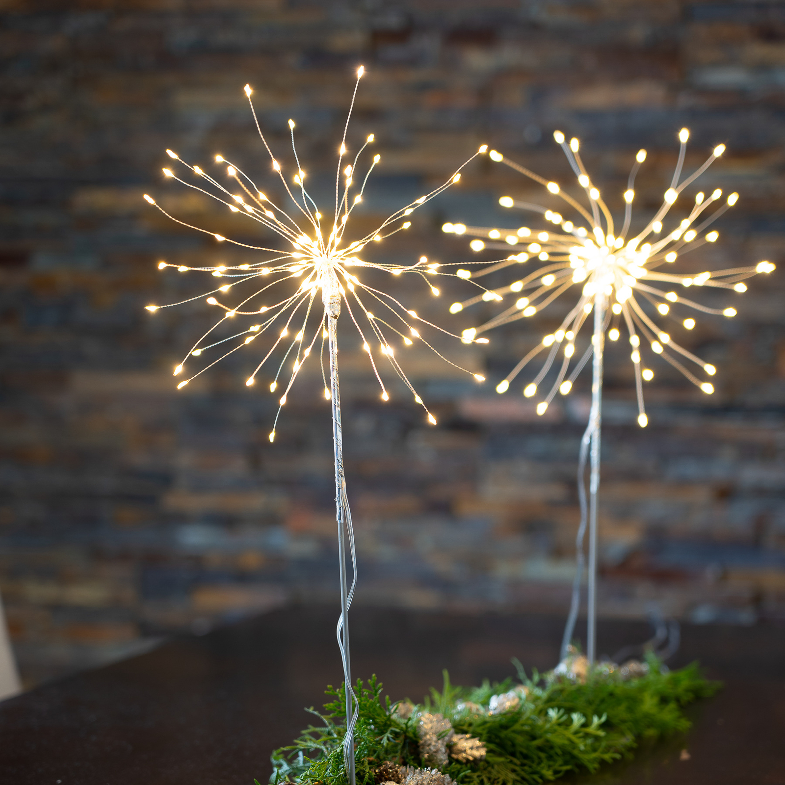LED-dekorlampe Firework 3D sølvgrå, høyde 50 cm