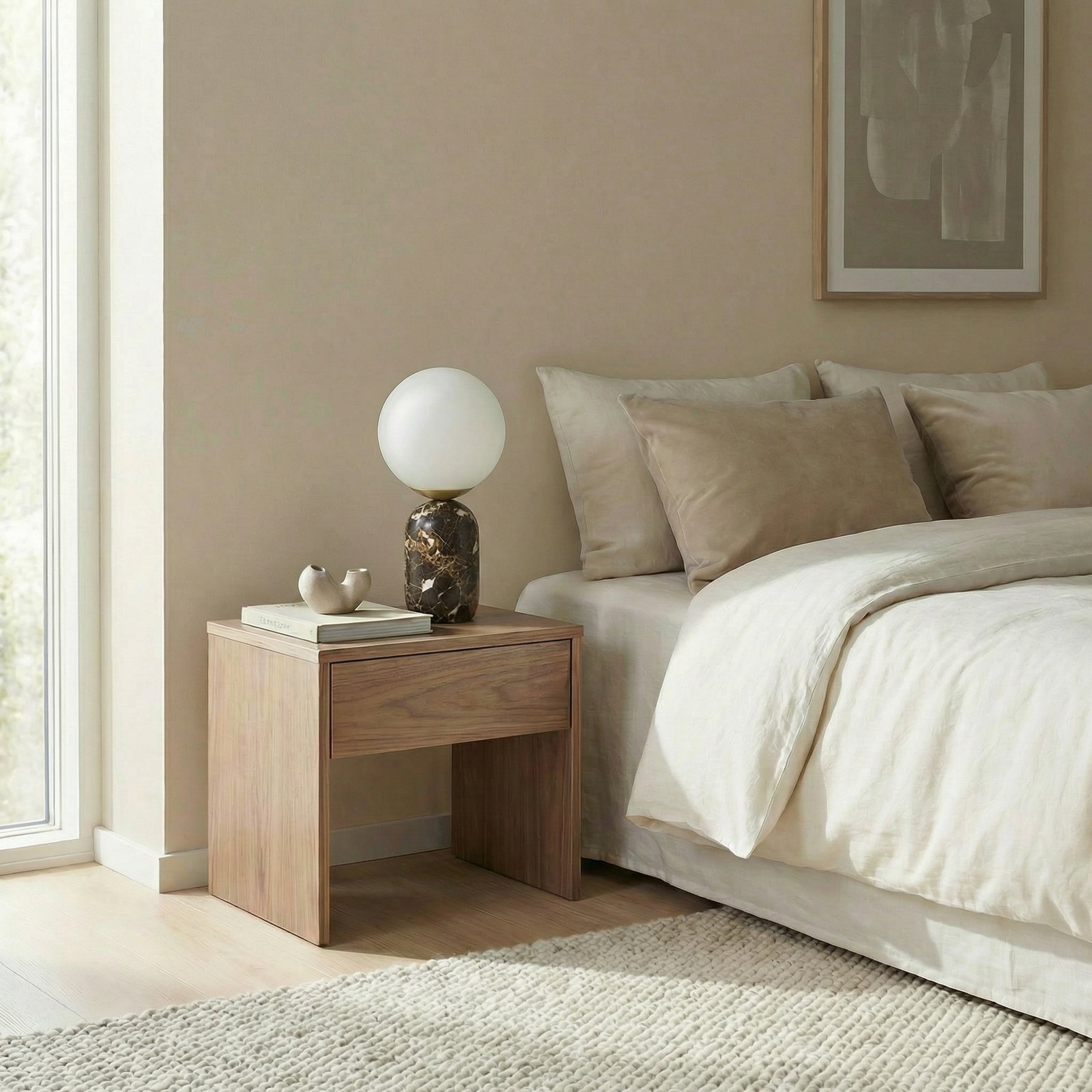 Lindby tafellamp Lennes, bruin, marmer, glas, Ø 20 cm