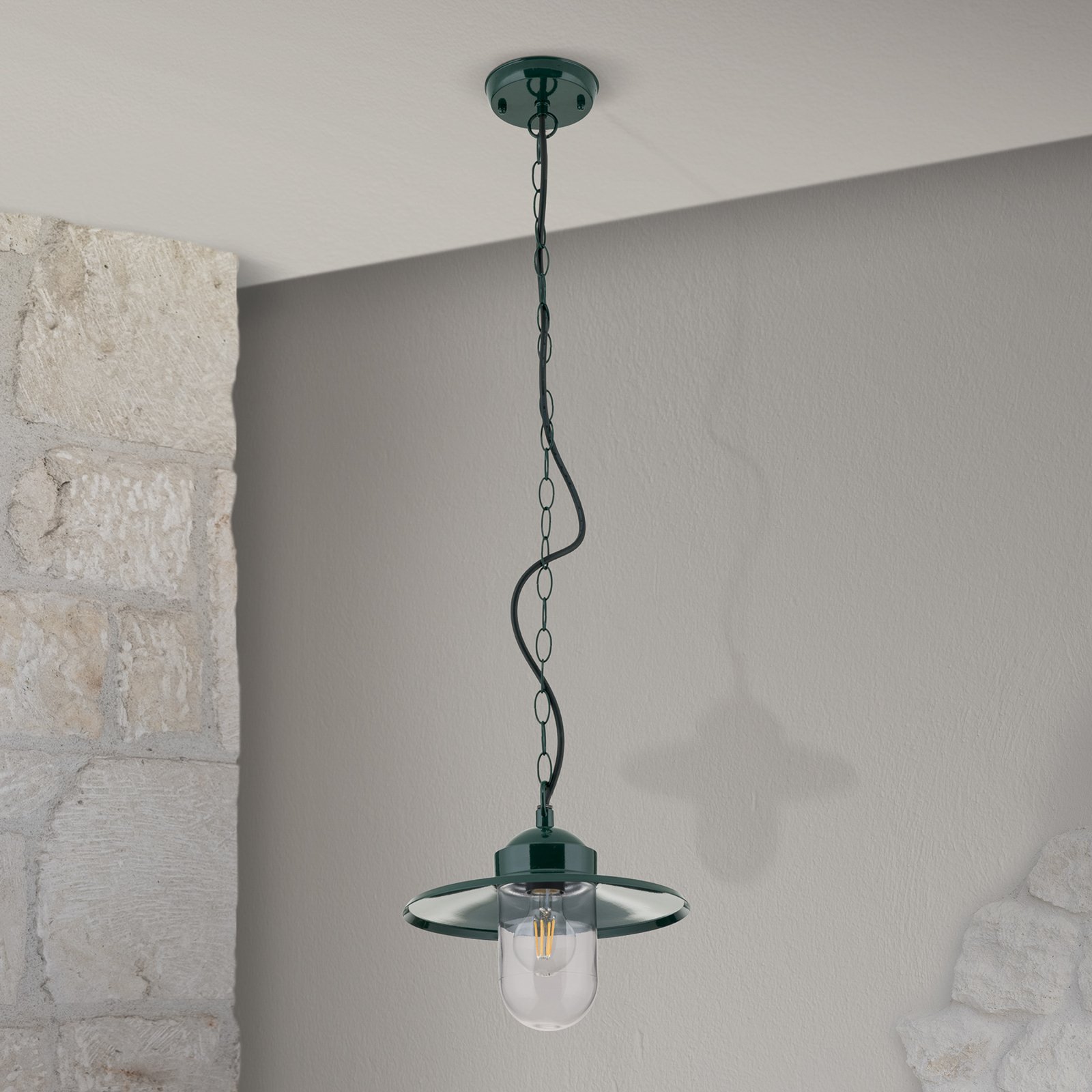 Edward outdoor hanging light, green, Ø 27.5 cm, aluminium/glass