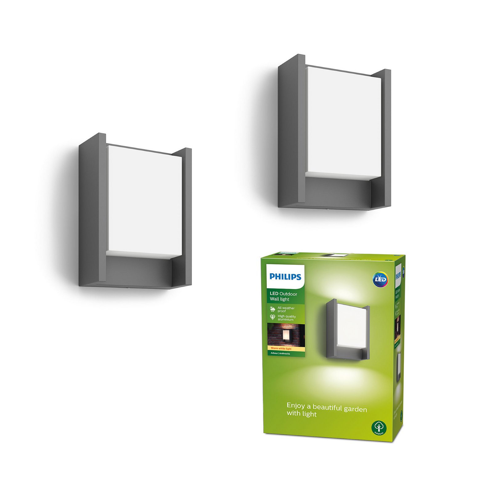 Philips LED лампа за външна стена Arbour 1-flg. 2 бр. в опаковка, 2700 K