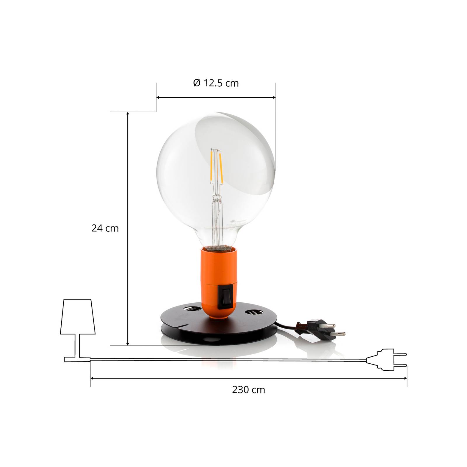 Lampa stołowa LED FLOS Lampadina pomarańczowa, czarna podstawa