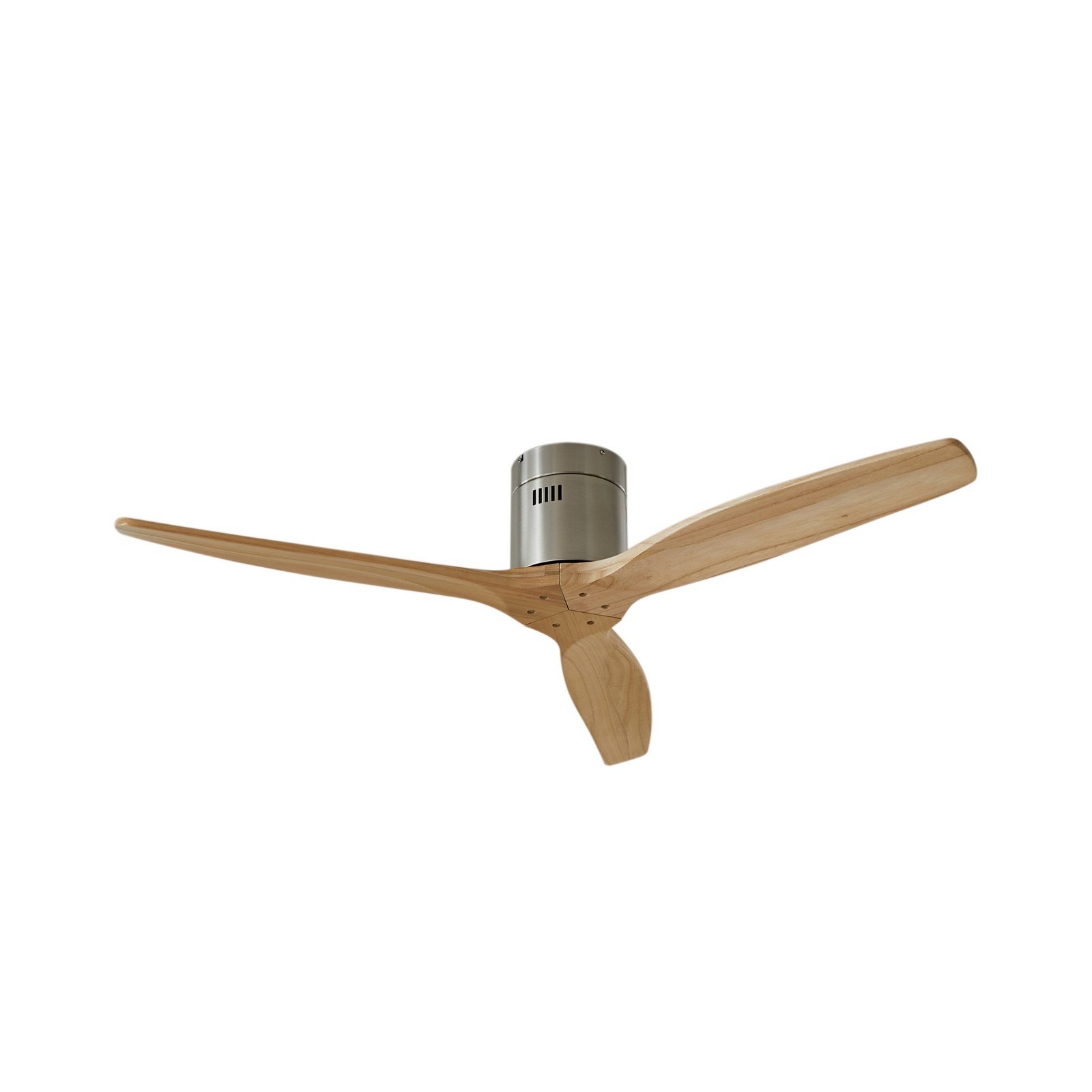 Lucande ceiling fan Vindur, nickel, wood, DC, quiet