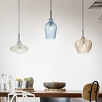 Olbia hanging light, linear, 3-bulb, amber/blue/beige, glass