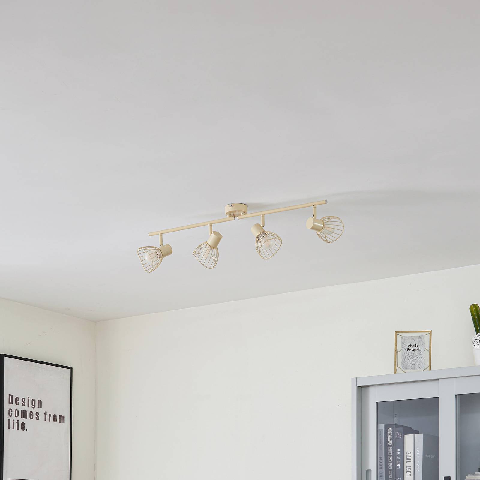 Lampa sufitowa Lindby Piena, beżowa, 4-punktowa, metal, 70cm