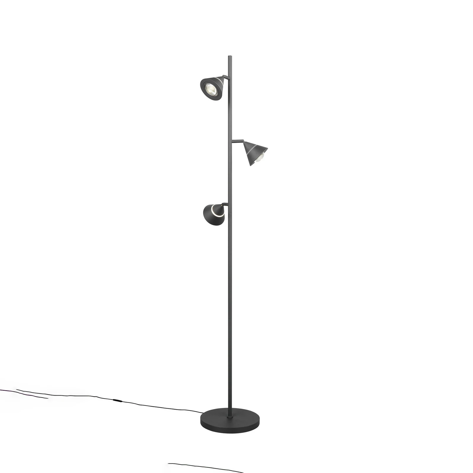 LED стояща лампа Romeo, височина 150 cm, черна, метал, 3-степенна.