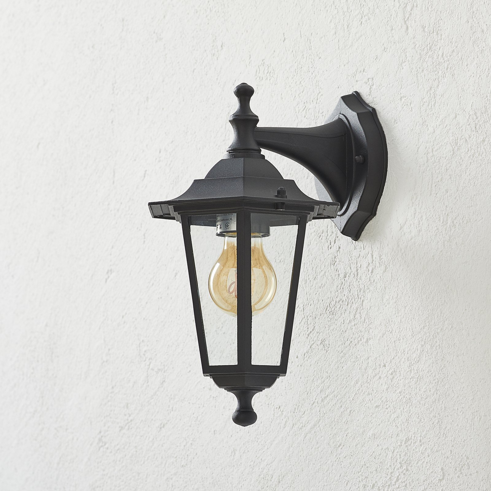 MASSIVE Black outdoor wall light Peking, hanging, die-cast aluminium, glass, E27, 60 W, energy efficiency: A++, W: 18 cm, H: 31 cm