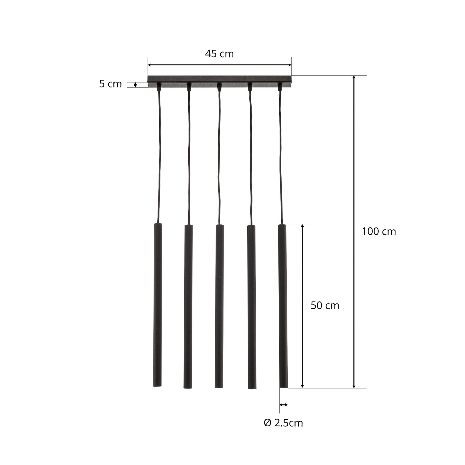 Lampa wisząca Thin, czarna, 5-punktowa, Linear