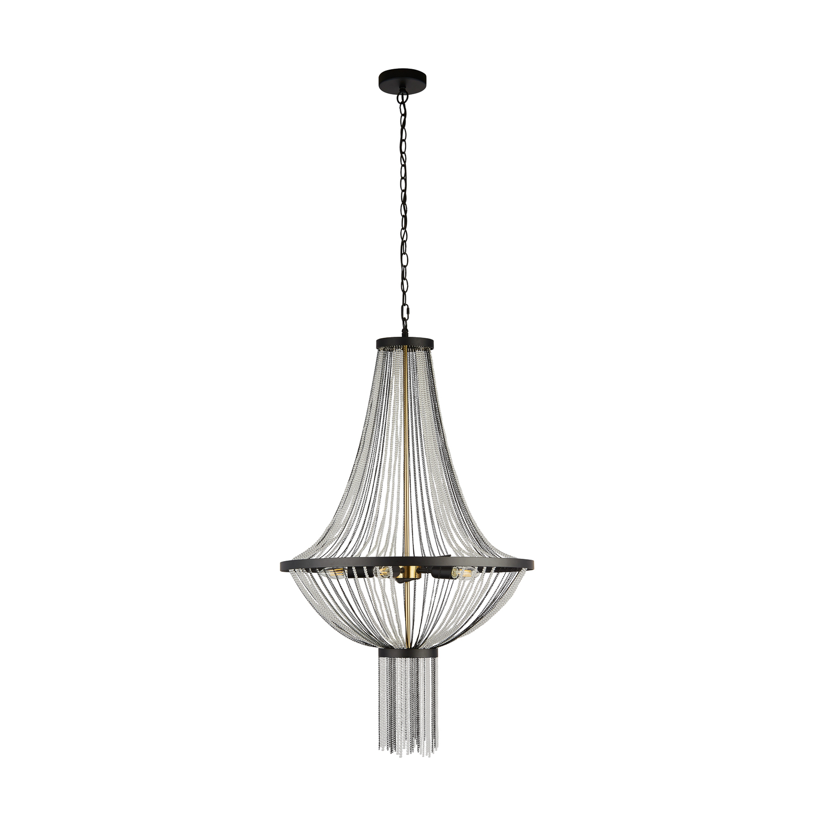 Baguette pendant light, black/brass, glass, E14, 162 cm