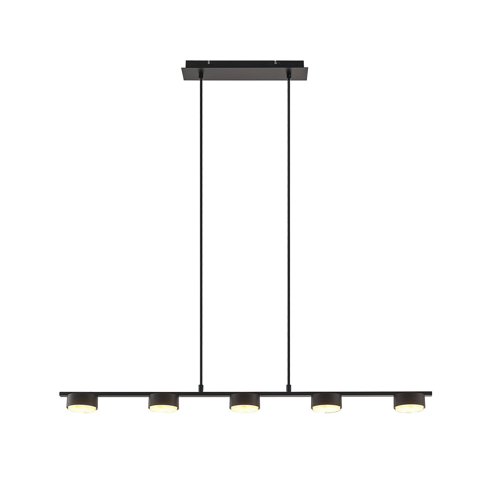 Lindby Kaylou lámpara colgante LED, 5 luces, negro, para salón / comedor, hierro, aluminio, GX53, 7 W, longitud: 100 cm, anchura: 8.2 cm