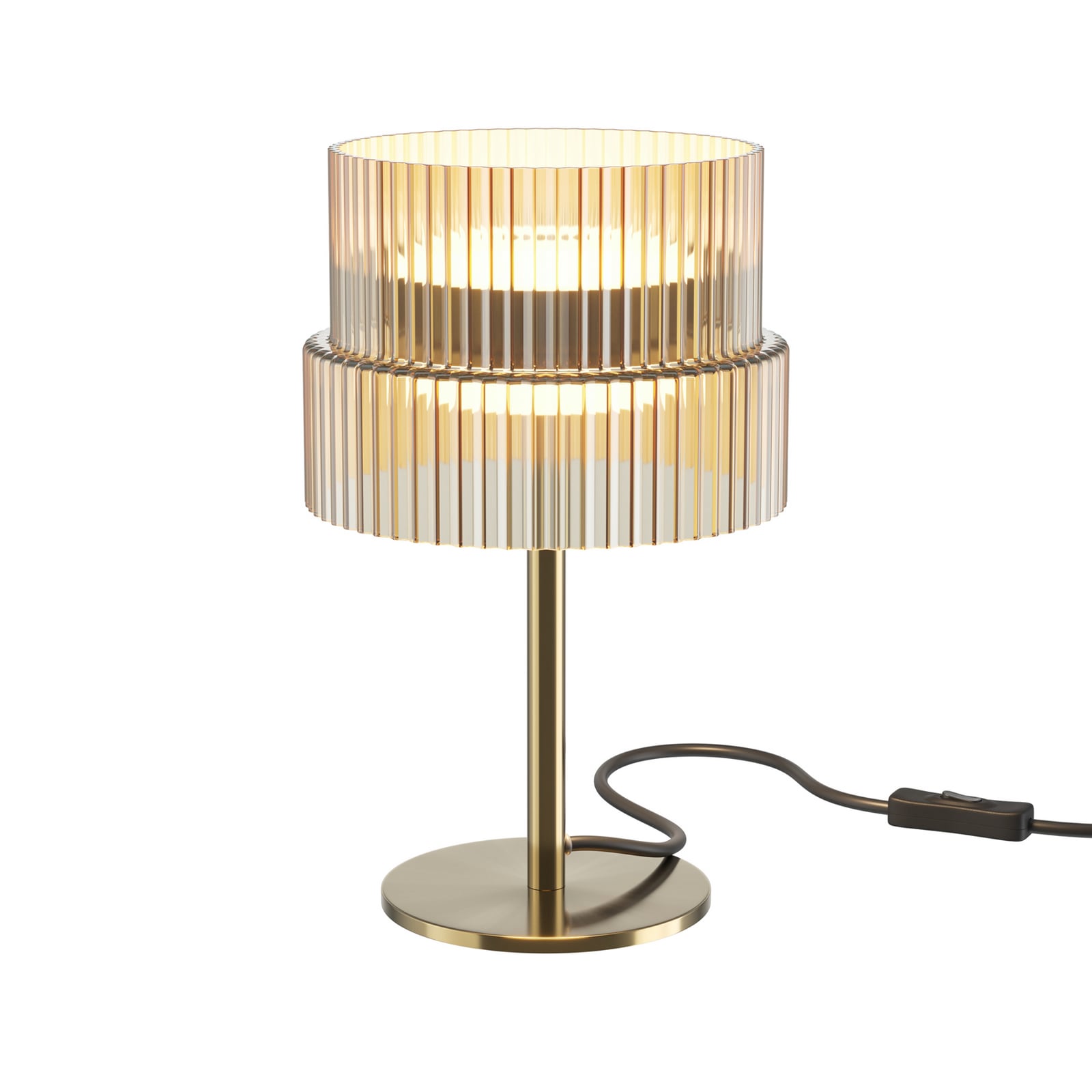 LED-bordlampe SCALA, brun/bronze, højde 24 cm, glas, dæmper