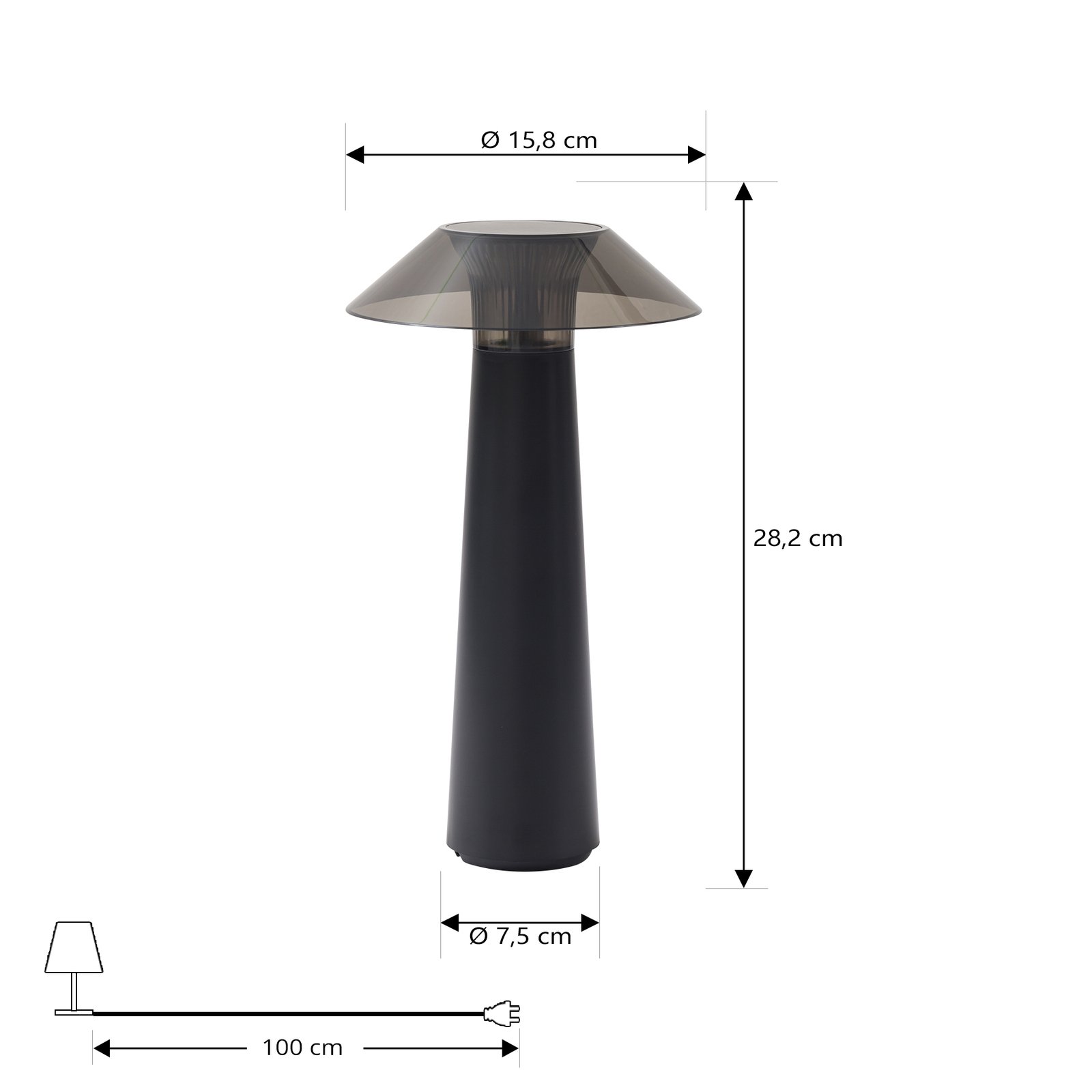 Lindby LED-Akku-Außentischleuchte Gomba, schwarz, dimmbar